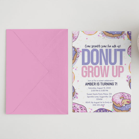 Donut Birthday Invitation Editable Donut Grow Up Party Invite Corjl Template Instant Download