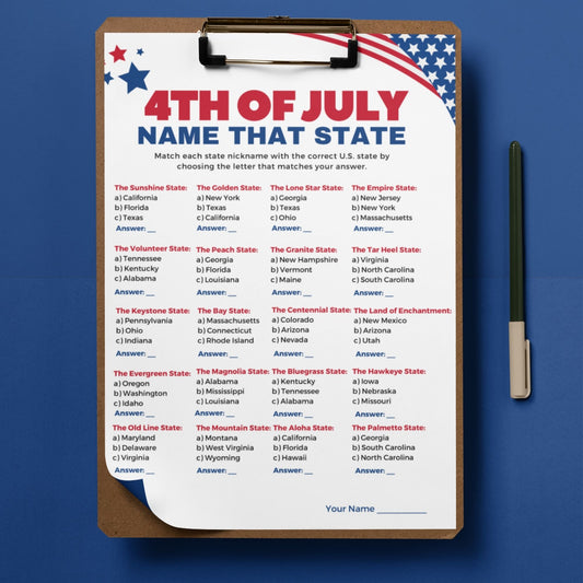 4th of July Name That State Game Printable Trivia for Kids and Adults Patriotic US States Quiz PDF July Fourth Party Game Instant Download
