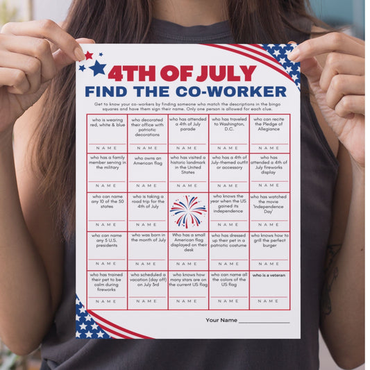 4th of July Find the Coworker Game Printable for Office Party Team Activity Icebreaker Game PDF July Fourth Workplace Game Instant Download