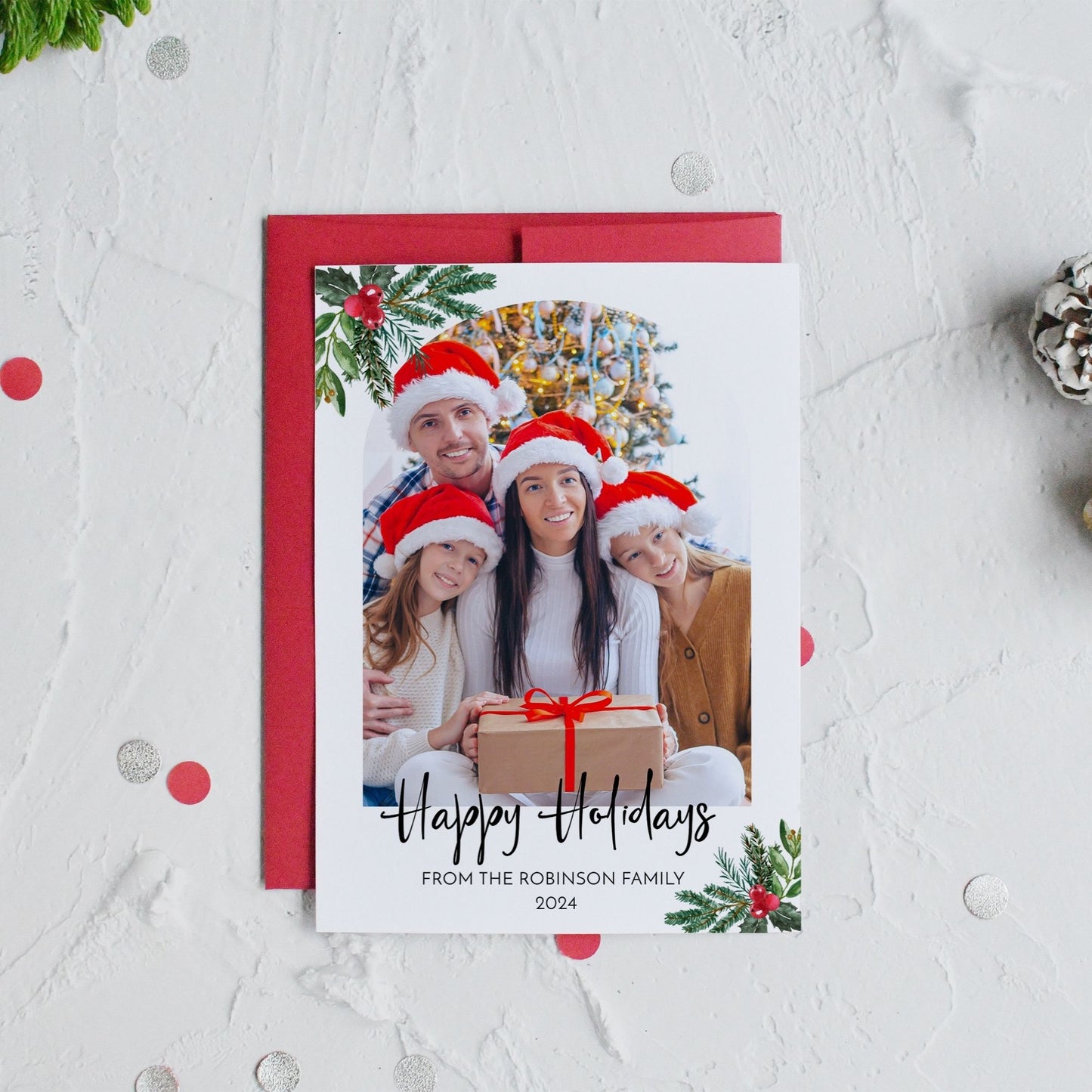 Happy Holidays 2024 Photo Card | Editable Christmas Card Template | Custom Family Holiday Card | Printable 5x7 in Corjl