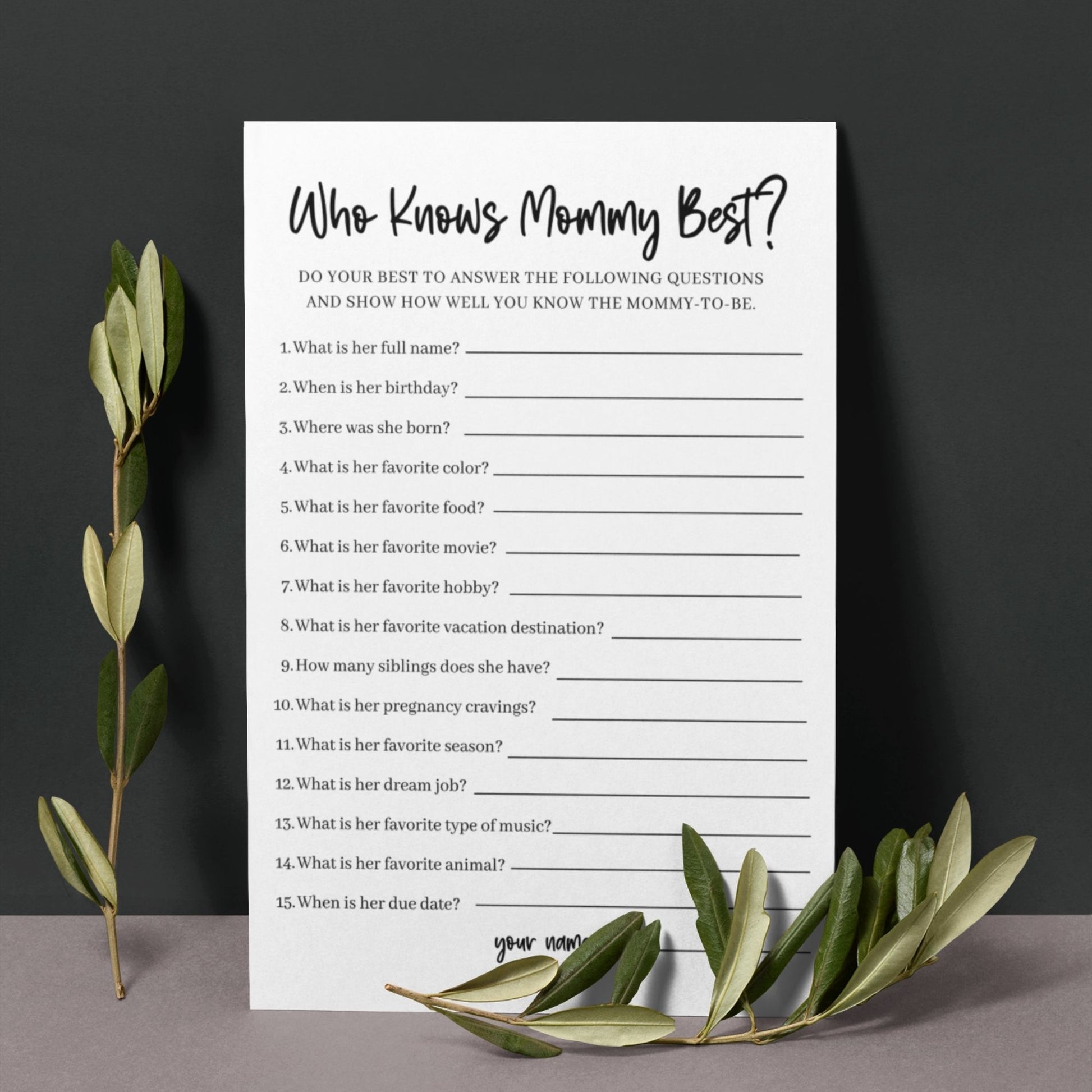 Who Knows Mommy Best Baby Shower Printable Game