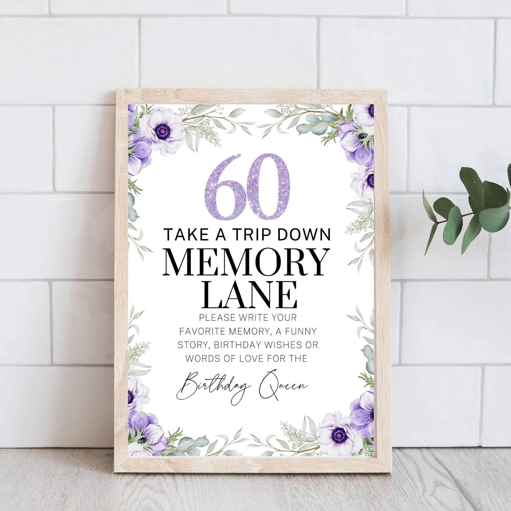 Elegant 60th Birthday Memory Lane Sign and Cards Set - Share Cherished Memories & Birthday Wishes