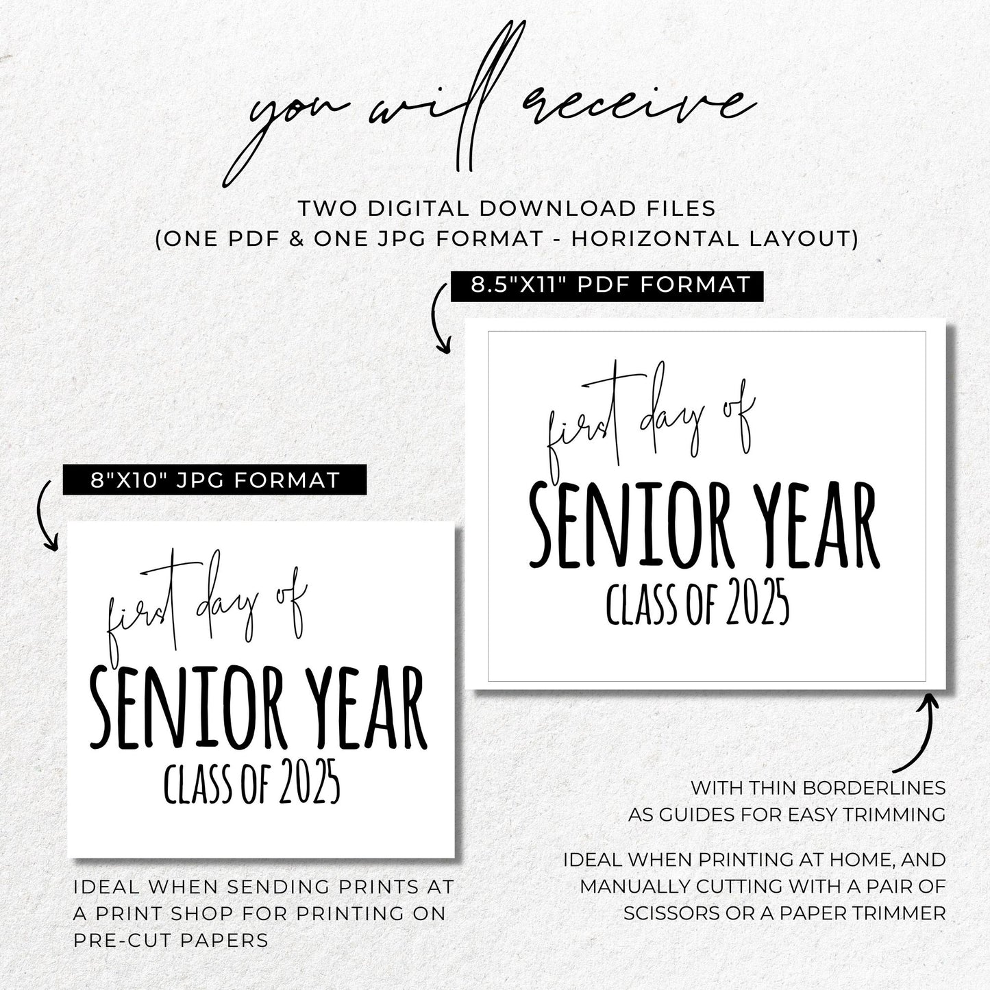 First Day of Senior Year Class of 2025 Printable Sign Droo & Aya