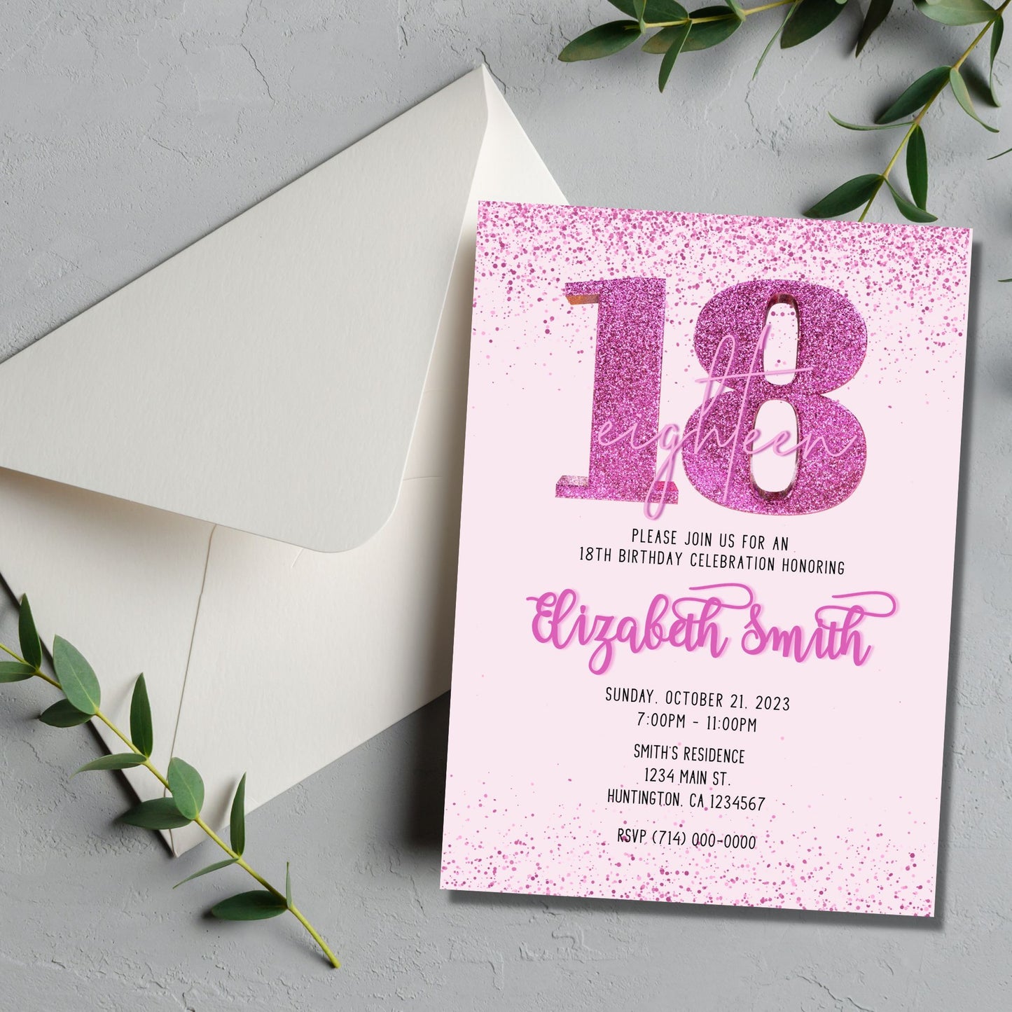 18th Birthday Invitation Template - Pink
