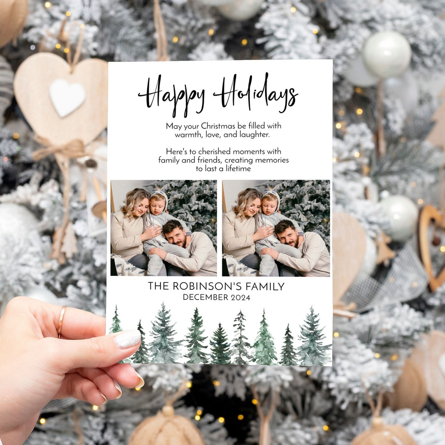 Editable Christmas Photo Card | Happy Holidays 2024 | Custom Family Holiday Card | Printable 5x7 Digital Download in Corjl