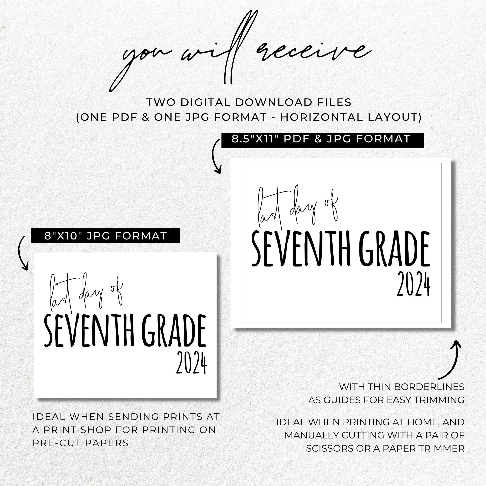 First Day of Seventh Grade 2024 Sign - Printable