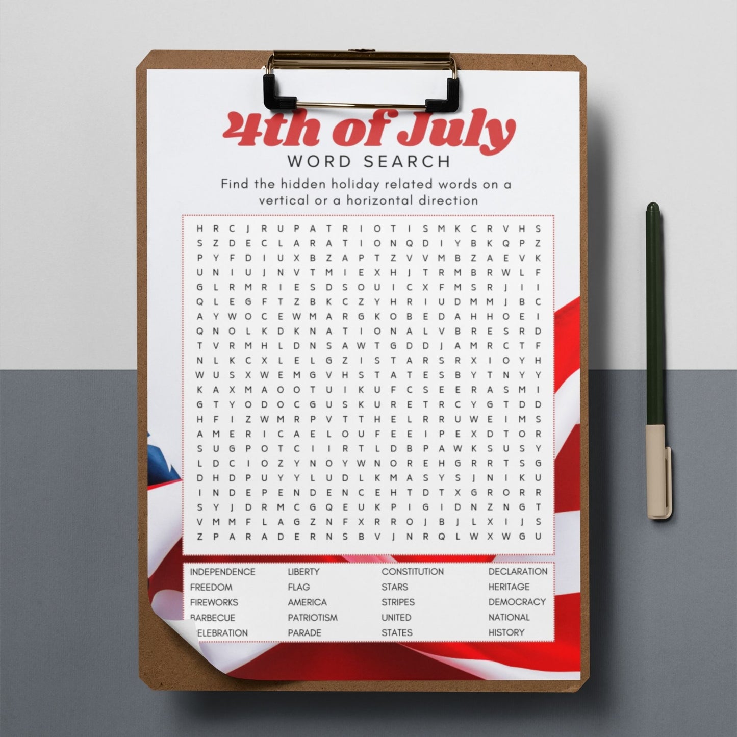 4th of July Word Search PDF