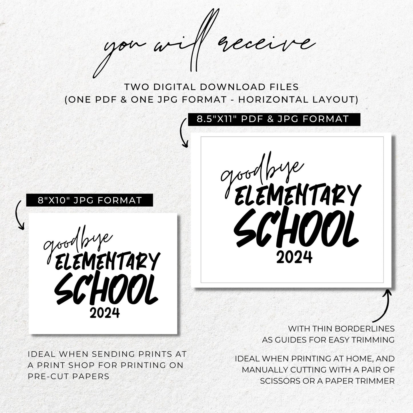 Goodbye Elementary School 2024 Sign Printable 8x10