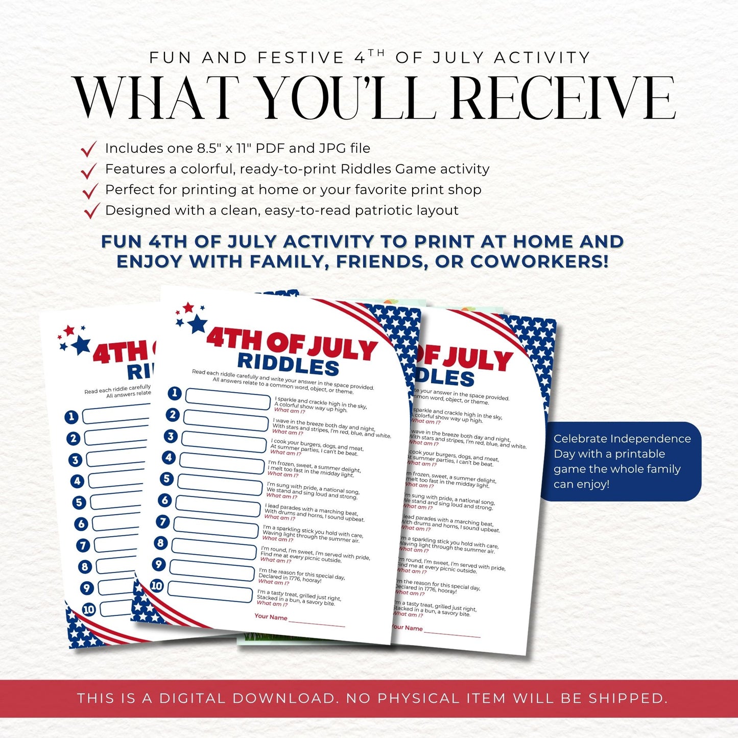 4th of July Office Riddles Game 8.5x11