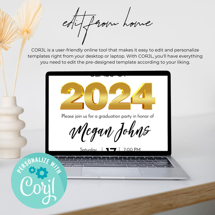 Class of 2024 Graduation Invitation Template - Gold and Black – Droo & Aya