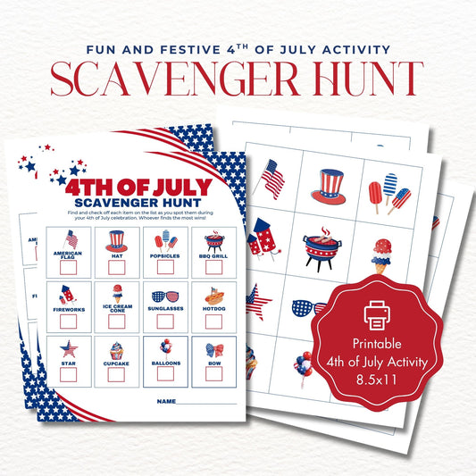 4th of July Scavenger Hunt Printable Game for Kids and Adults – Fun Patriotic Activity, Instant Download PDF JPG, July 4 Party Game
