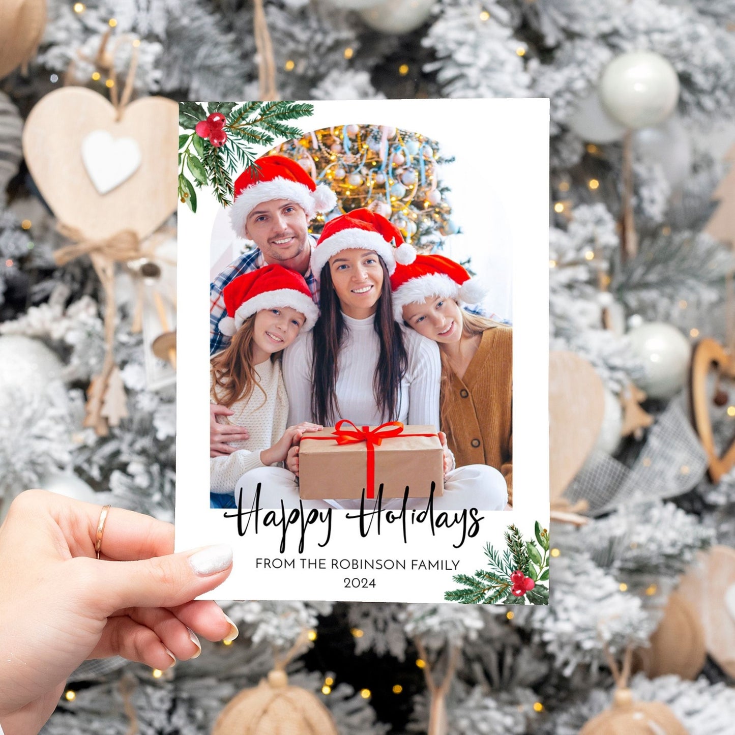 Happy Holidays 2024 Photo Card | Editable Christmas Card Template | Custom Family Holiday Card | Printable 5x7 in Corjl