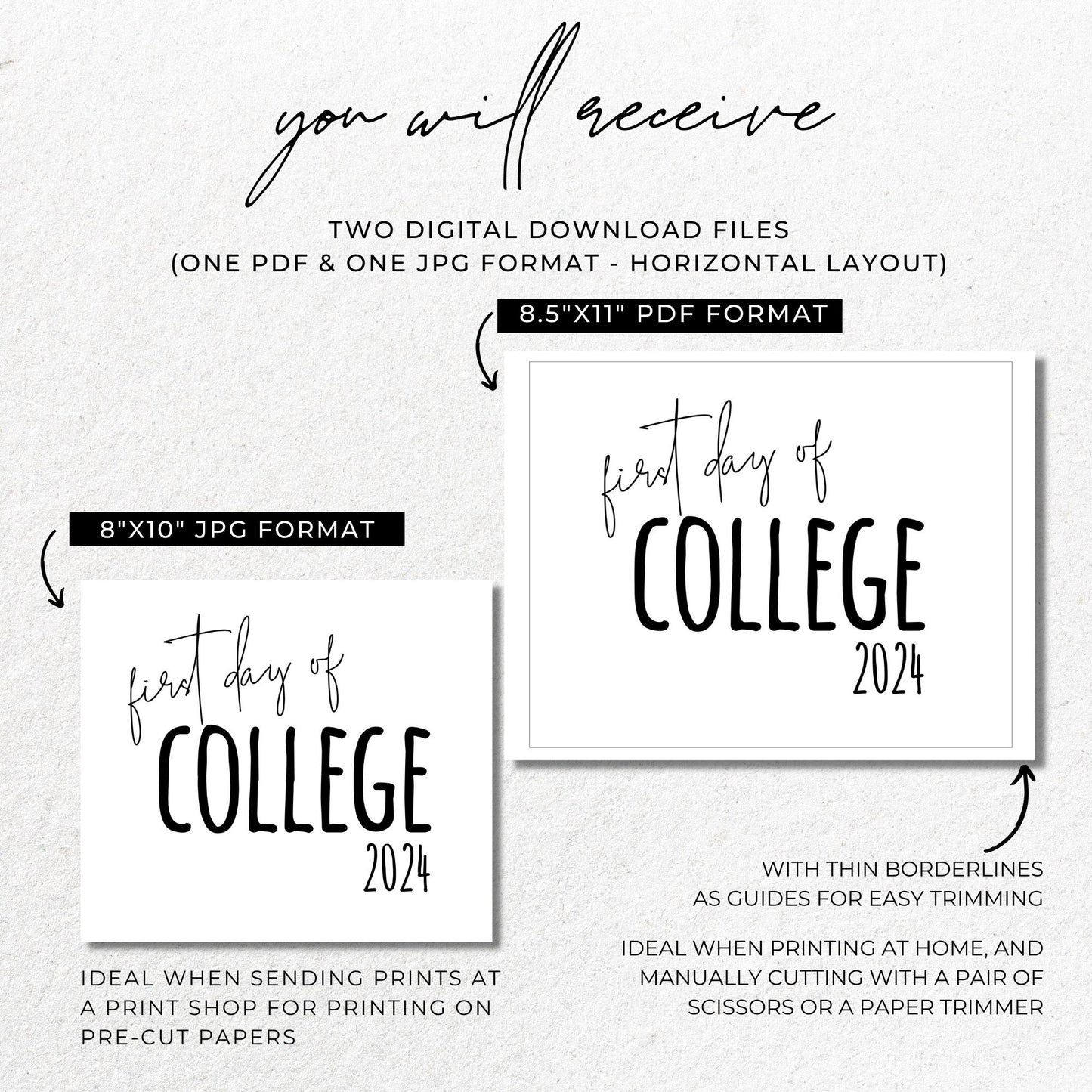 First Day of College 2024 Printable 8x10 Sign