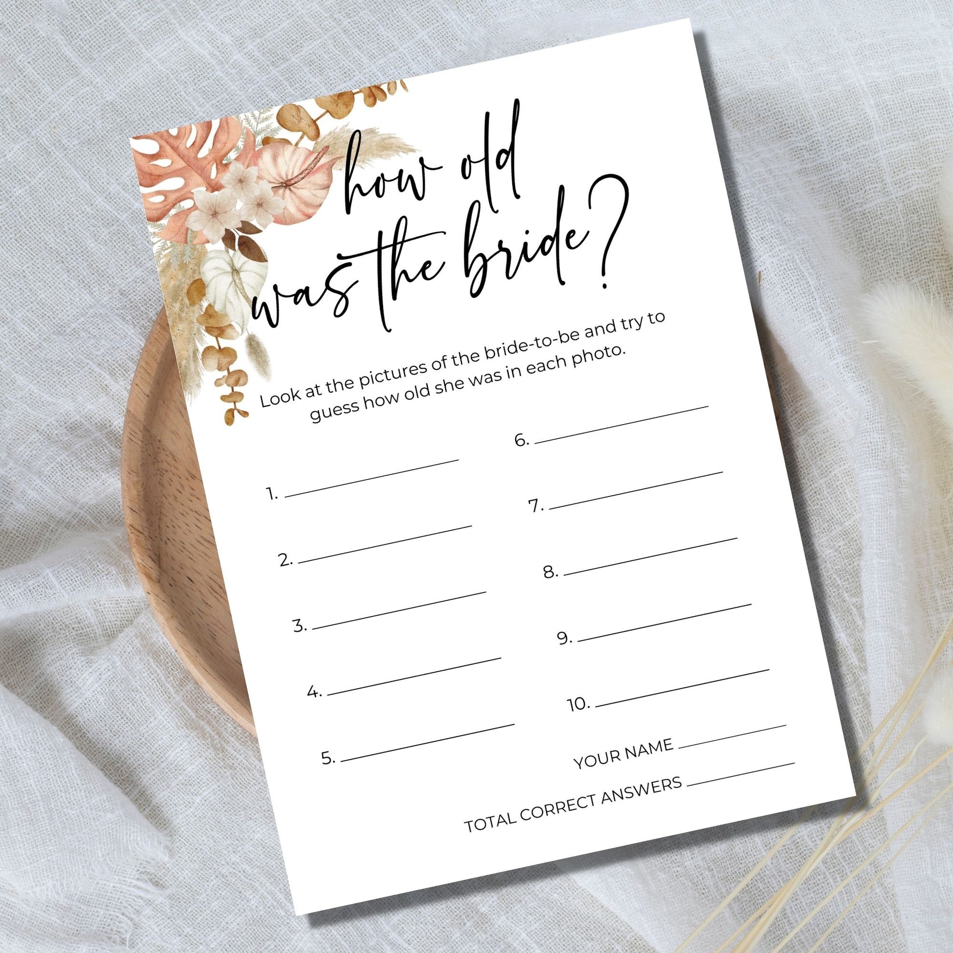 How Old Was the Bride Photo Game - Boho Floral