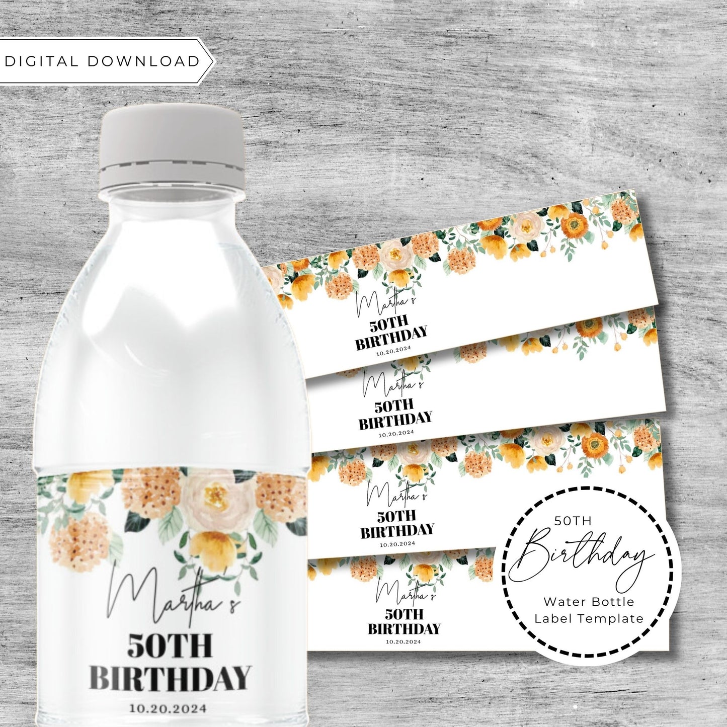 50TH Birthday Water Bottle Label Template