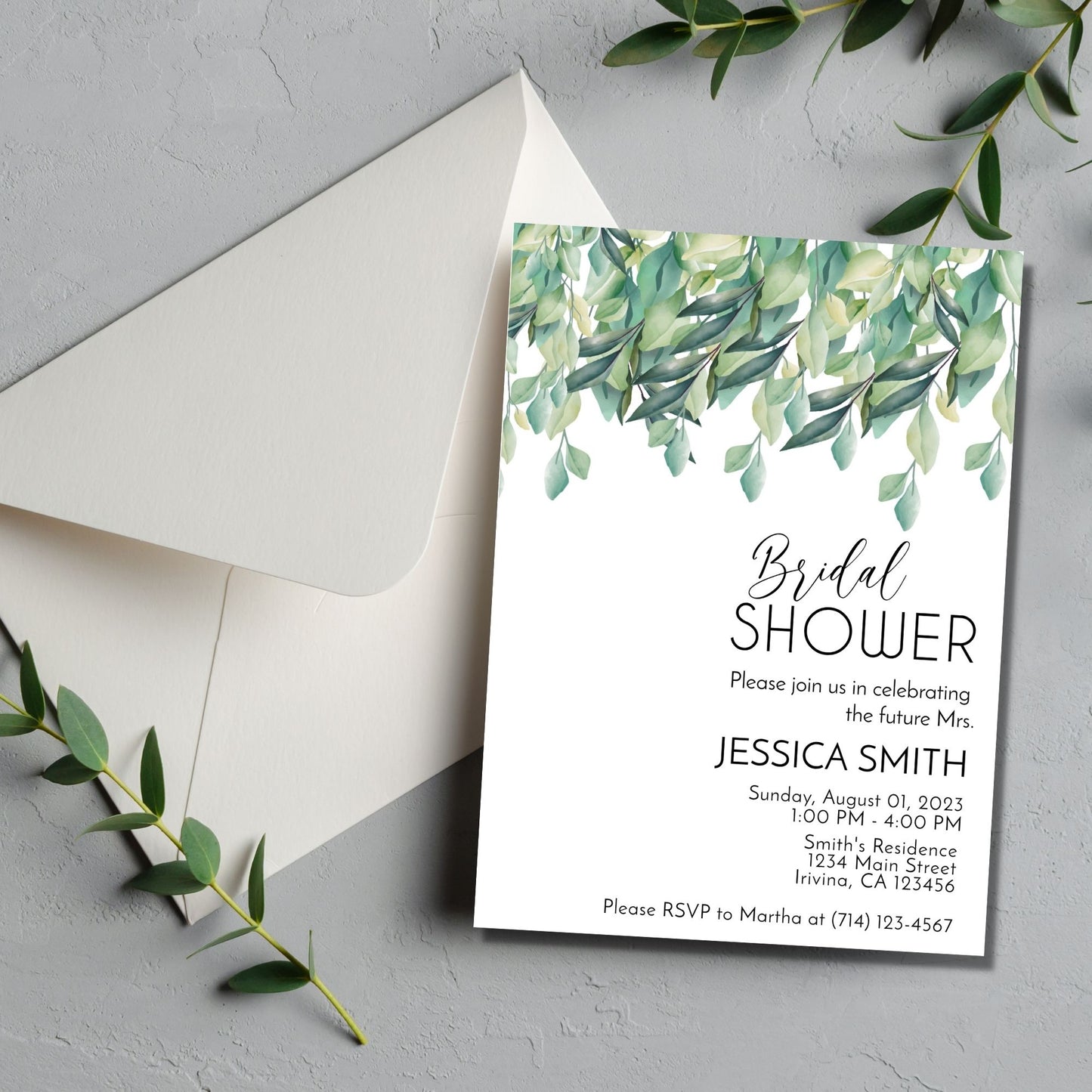 Bridal Shower Invitation Template Greenery