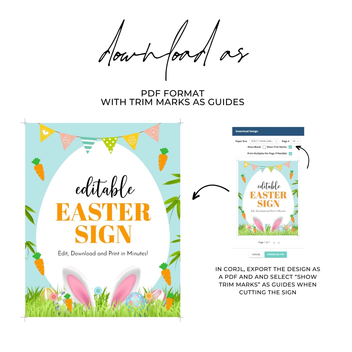 Easter Sign Editable Template 8x10