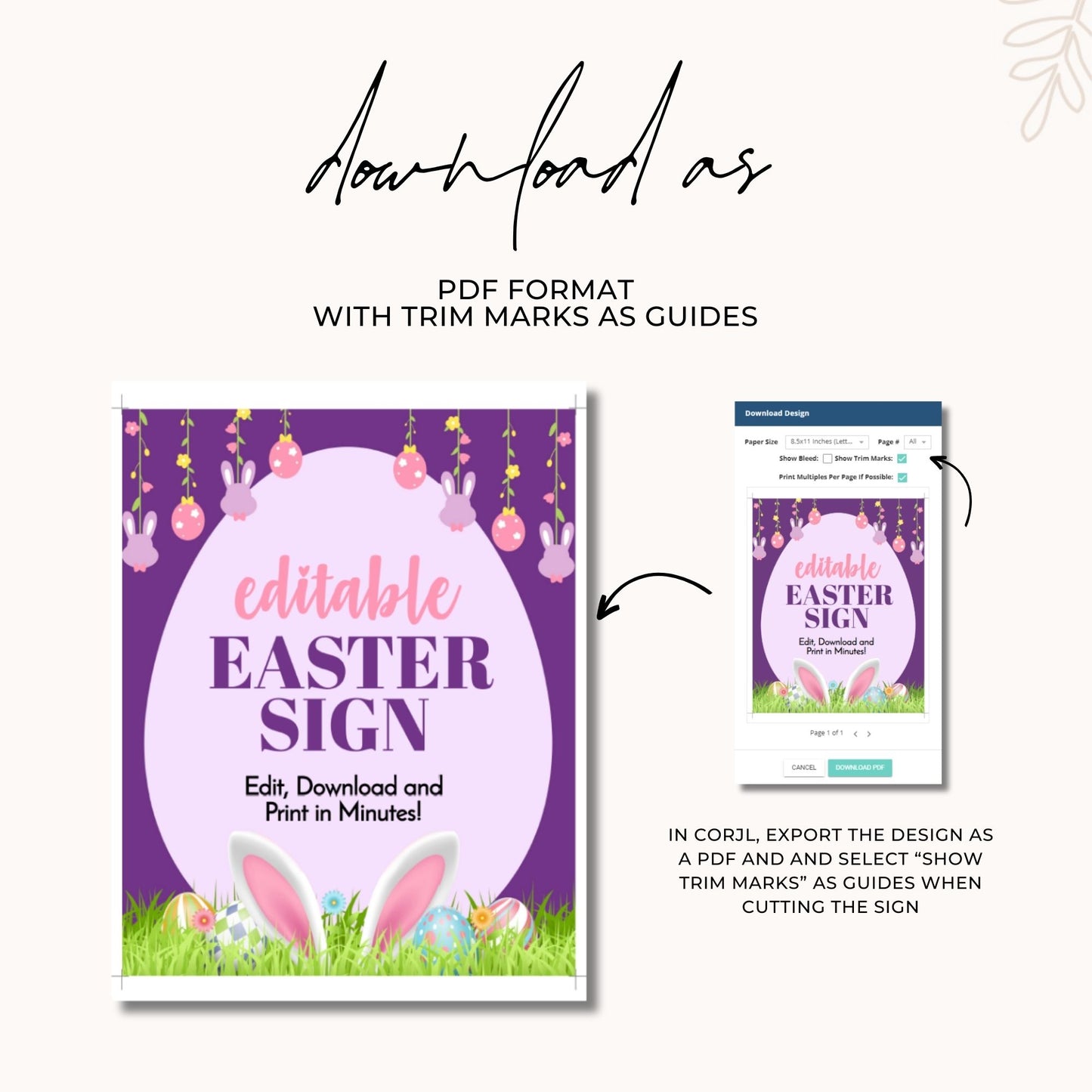 Easter Sign Editable Template 8x10