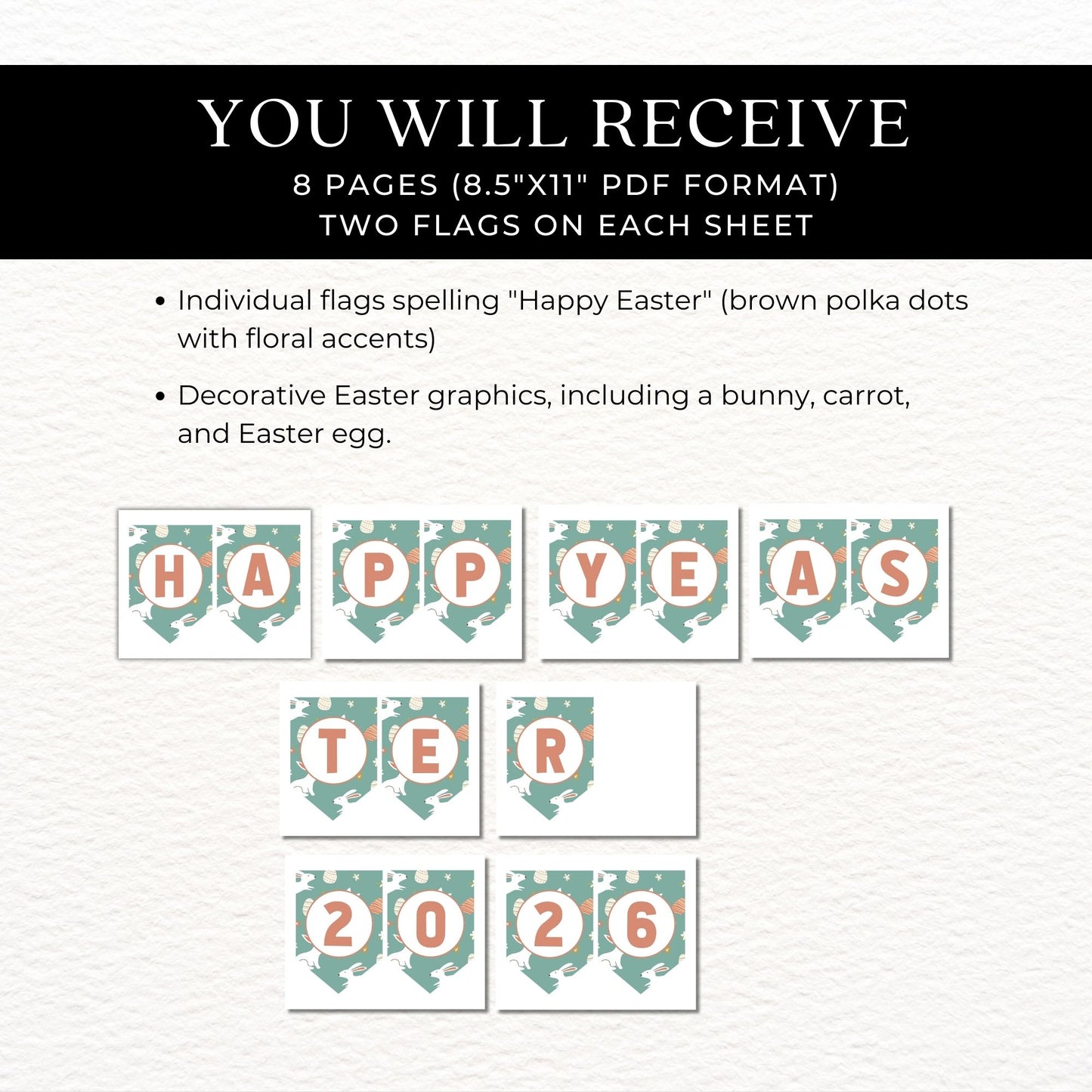 Text description of Easter-themed flags and graphics on a white background with black text box.