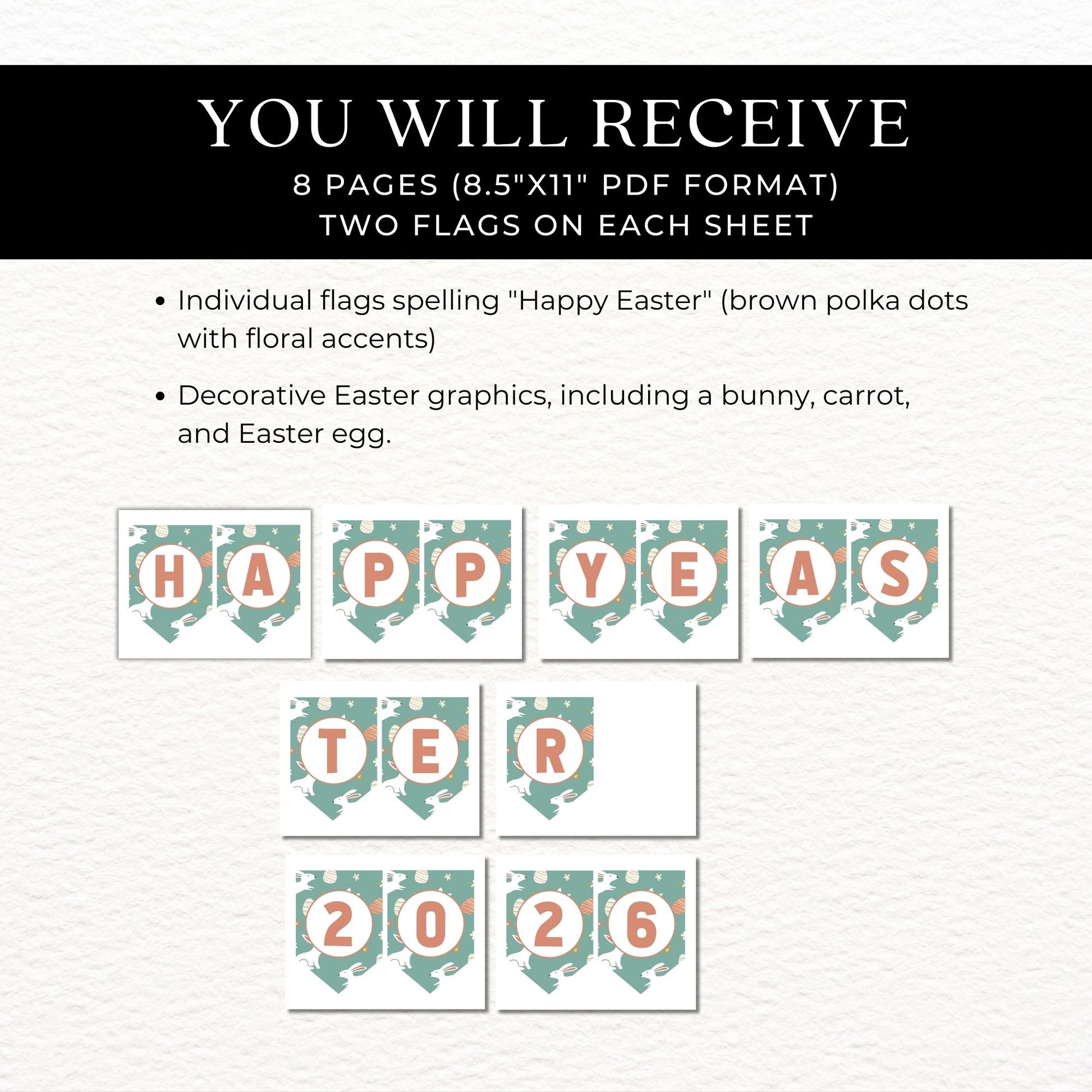 Text description of Easter-themed flags and graphics on a white background with black text box.