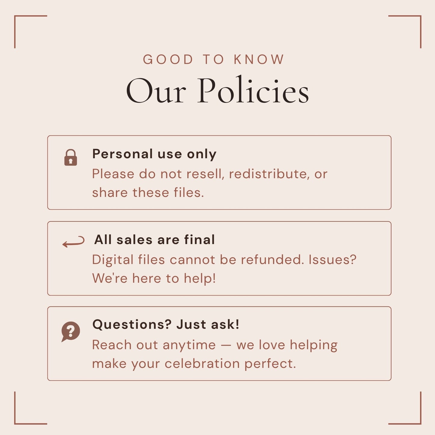 Policy guidelines for digital files on a beige background