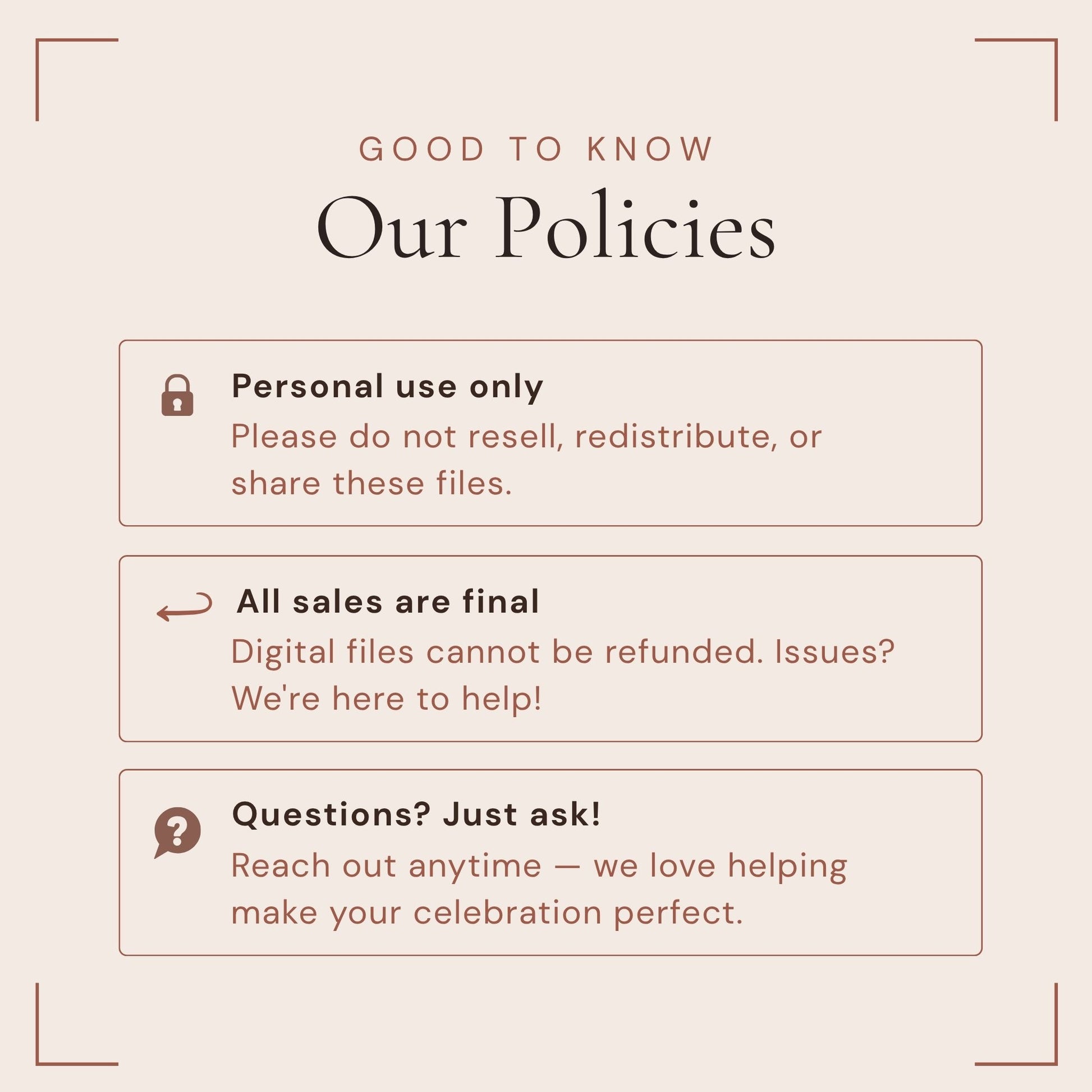 Policy guidelines for digital files on a beige background