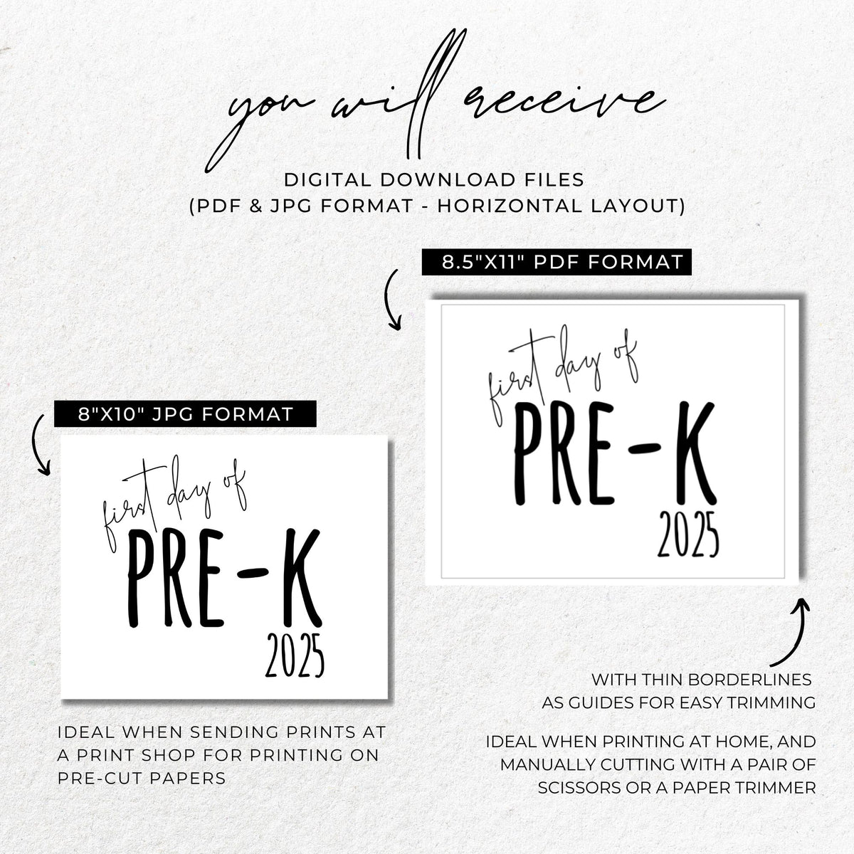 Oper Sign Pre K First Day of Pre-K 2025 Sign – Droo & Aya