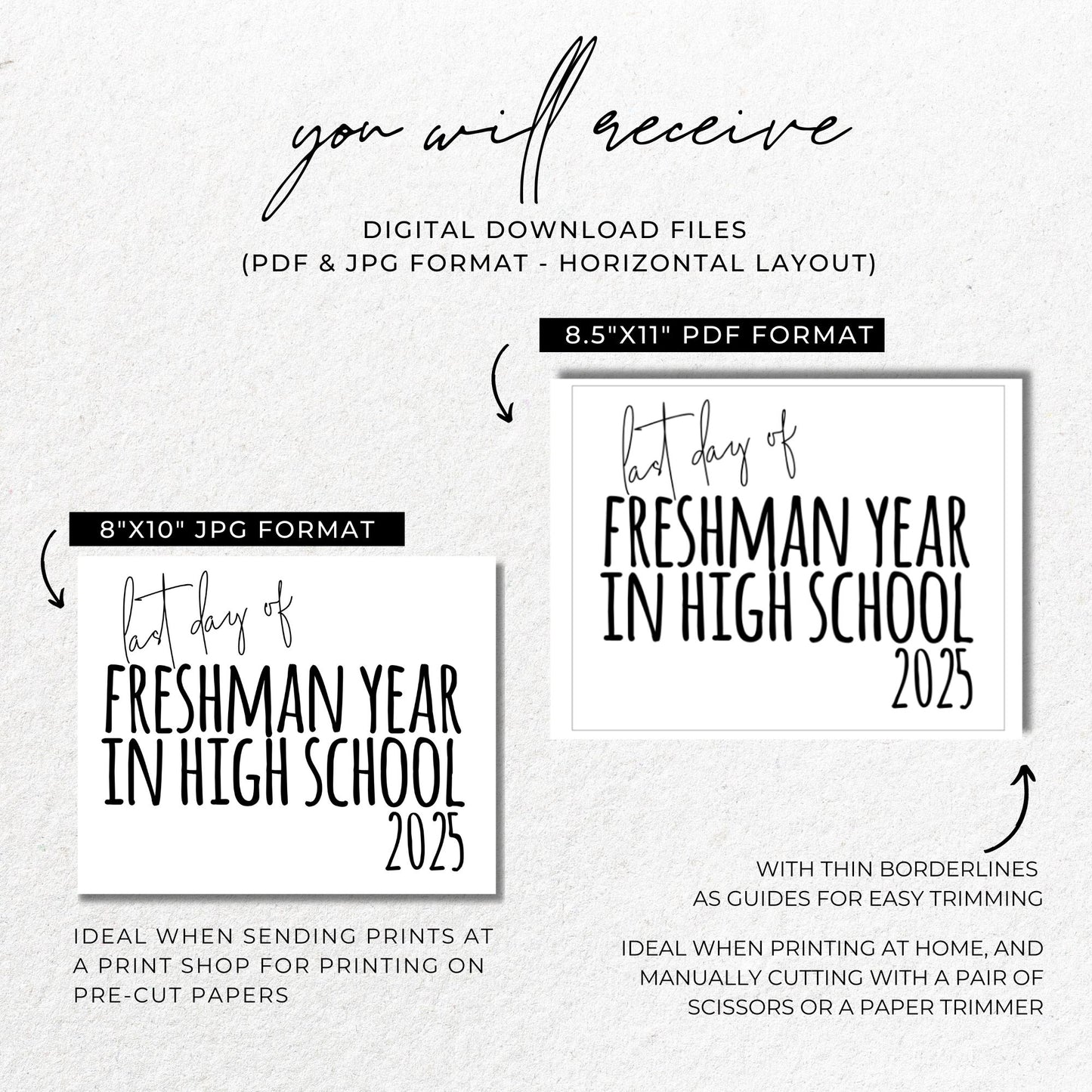 Last Day of Freshman Year 2025 Printable Sign | 9th Grade End of School Year Photo Prop | Minimalist 8x10 Black and White Sign | High School Decor