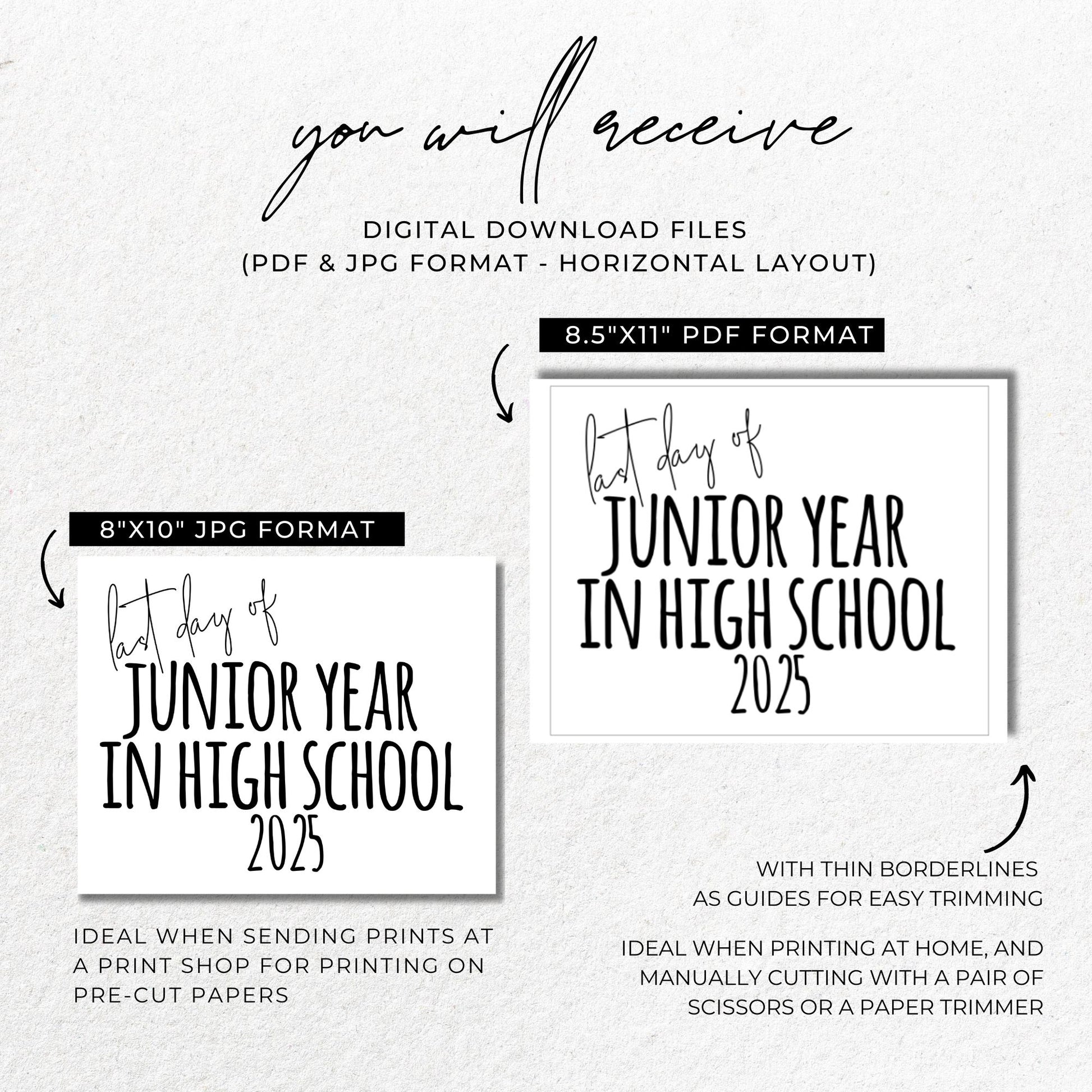 ast Day of Junior Year 2025 Printable Sign | 11th Grade End of School Year Photo Prop | Minimalist 8x10 Black and White Sign | High School Milestone Decor