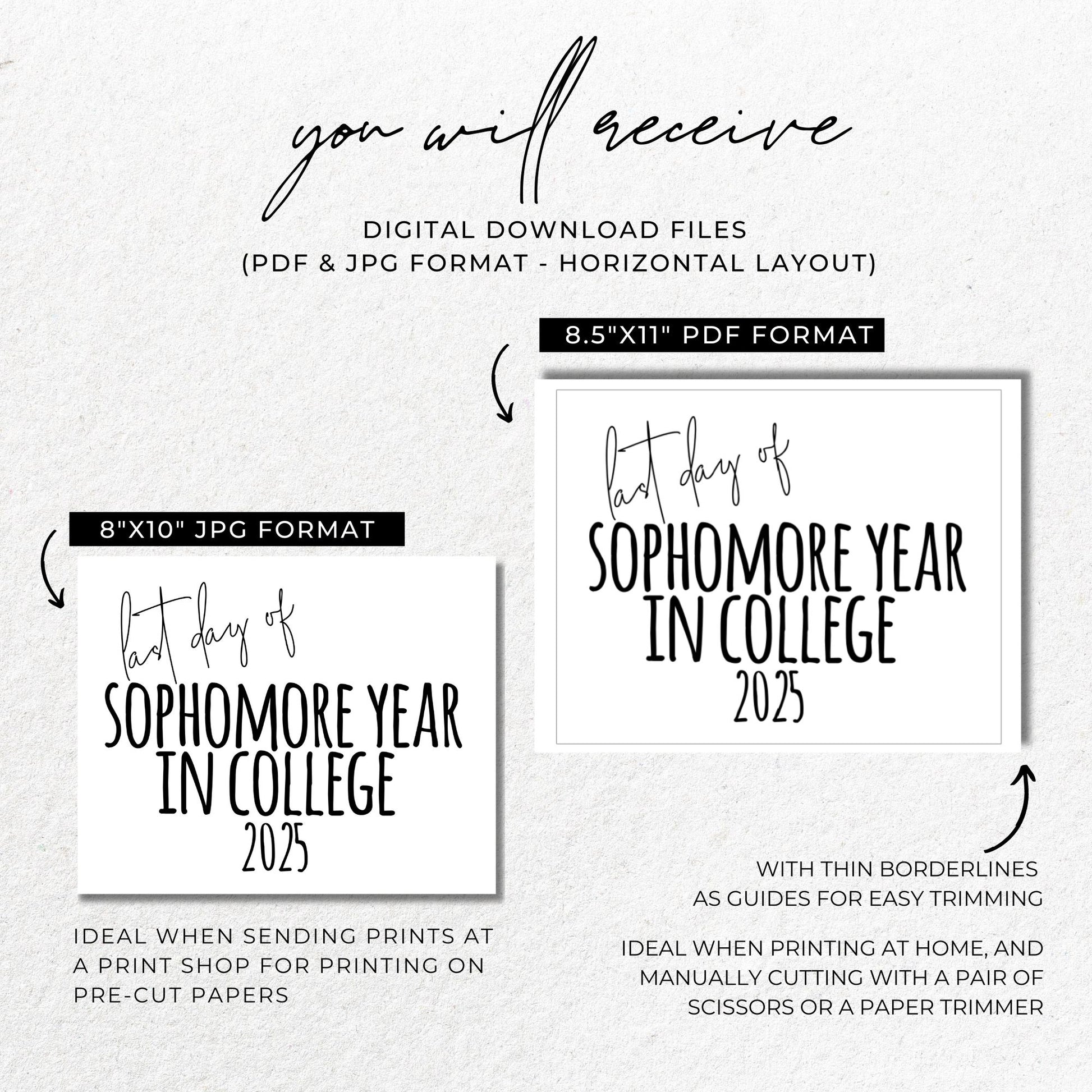 Last Day of Sophomore Year in College 2025 Printable Sign 8x10