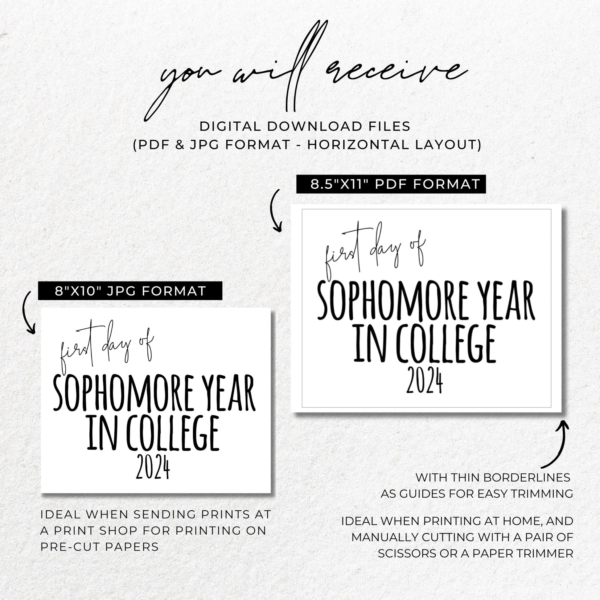 First Day of Sophomore Year in College 2024 Printable Sign