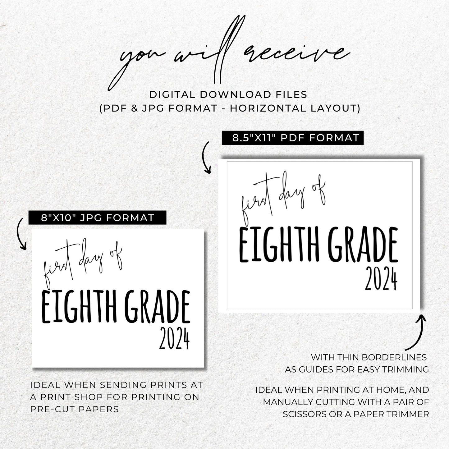 First Day of Eighth Grade 2024 Printable Sign