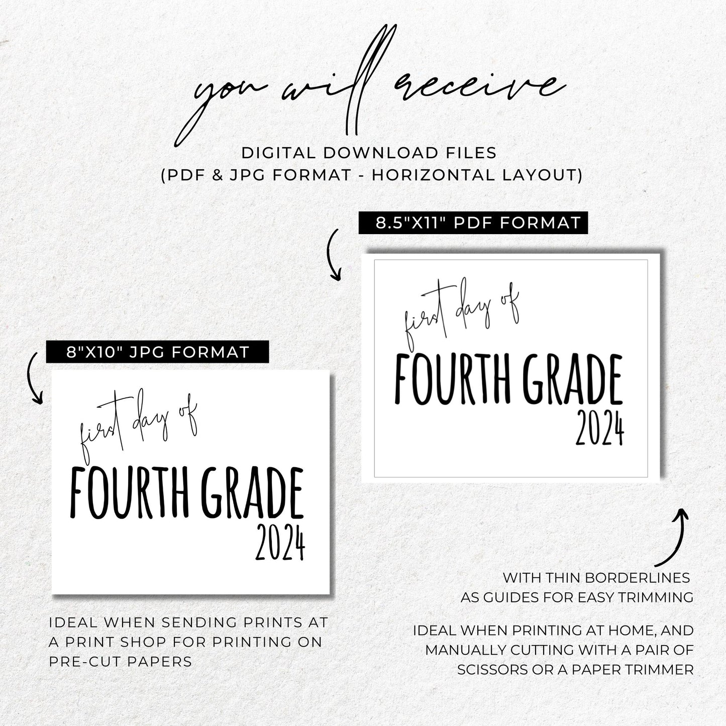 First Day of Fourth Grade 2024 Printable Sign 