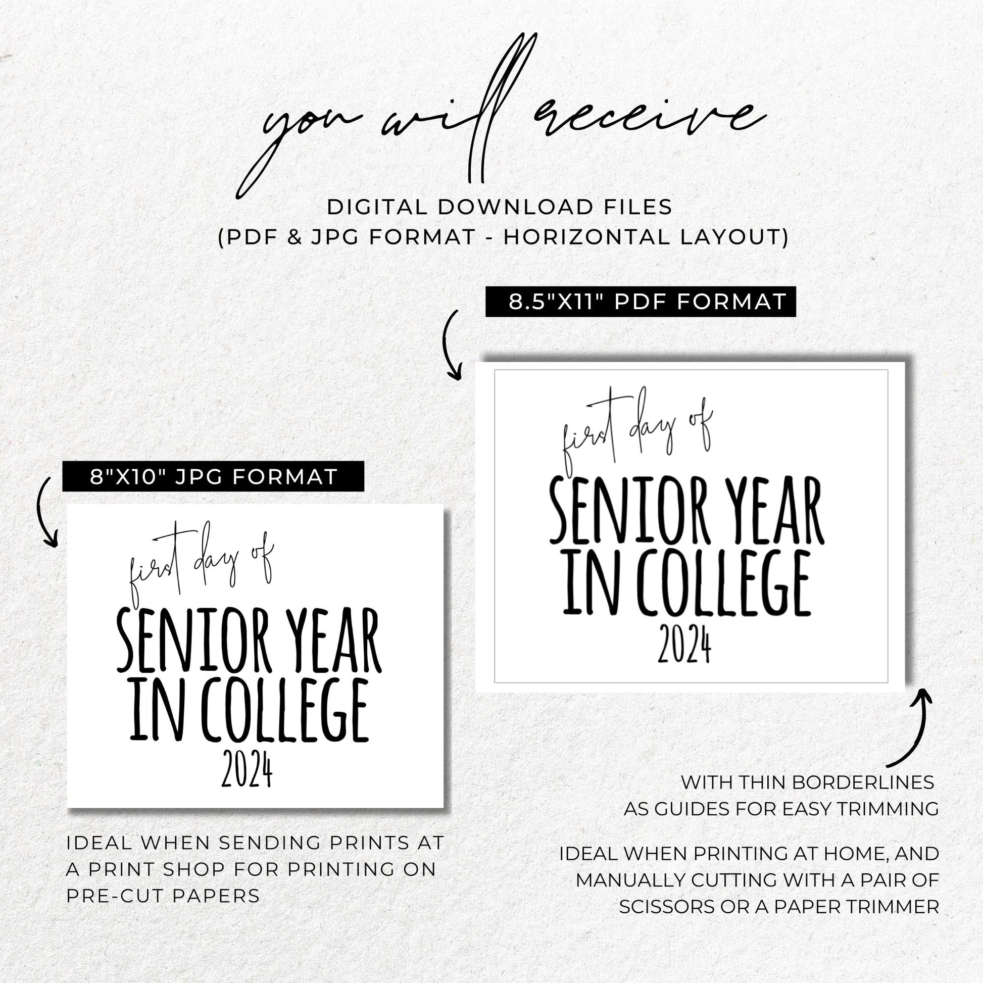 First Day of Senior Year in College 2024 Printable Sign 