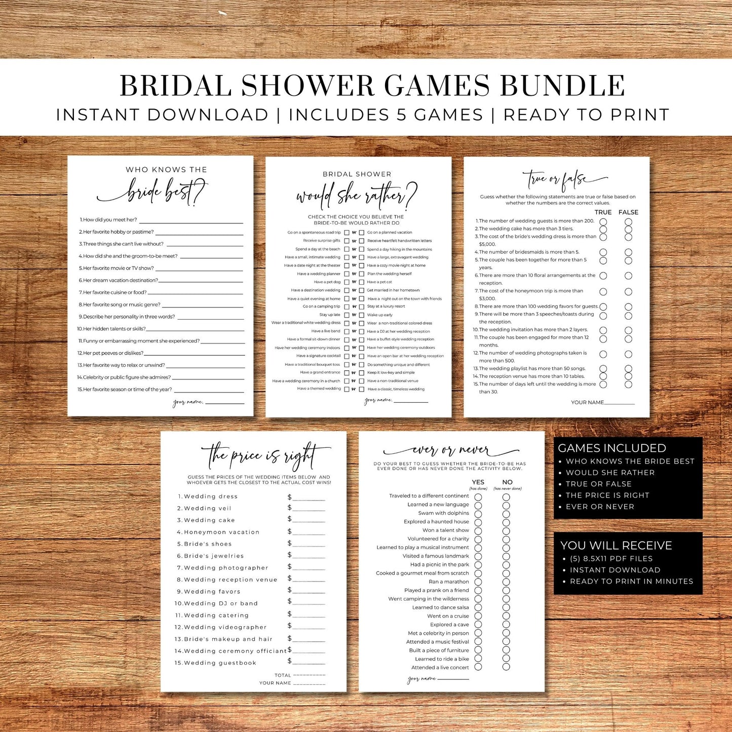 Bridal Shower Party Games Bundle