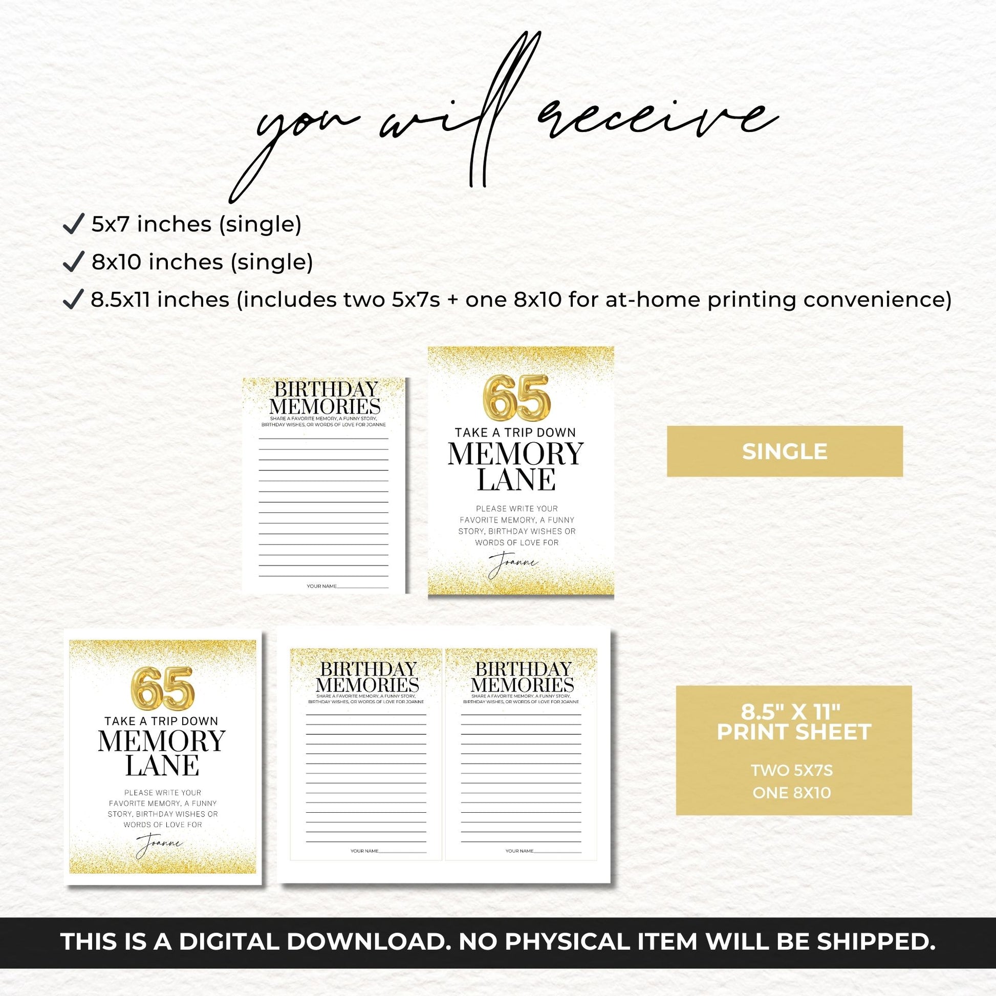 Product description for digital printables with dimensions and contents listed.