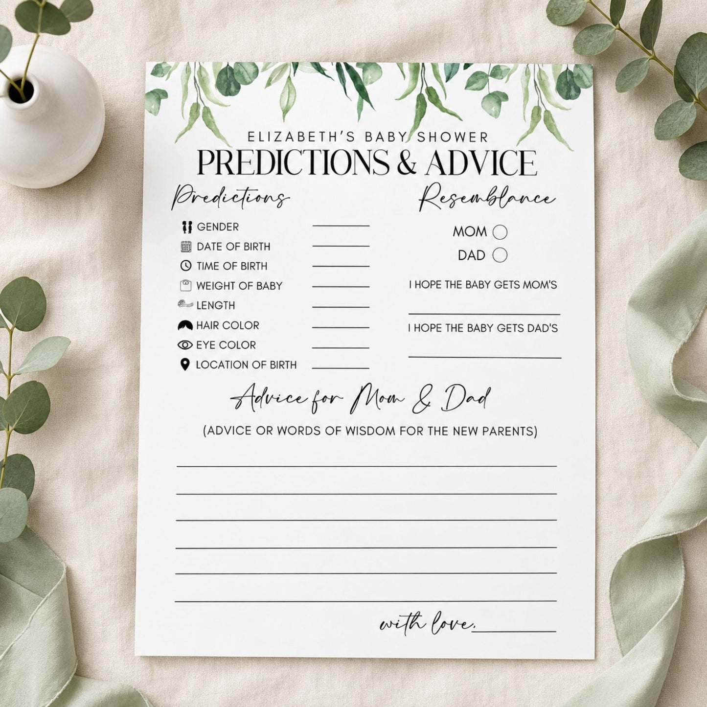 Custom Baby Shower Predictions and Advice Cards | Minimalist Modern Keepsake (Copy)
