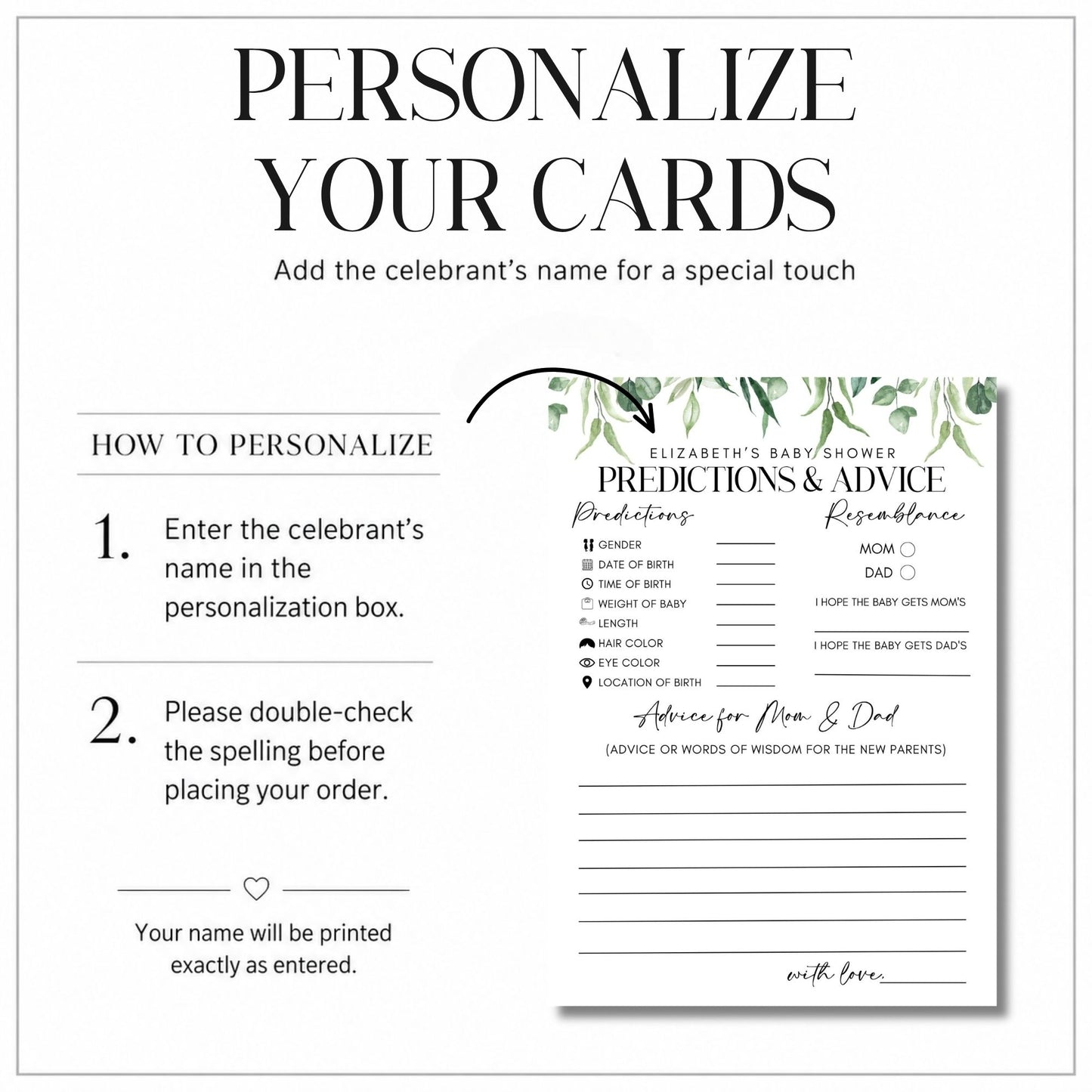 Custom Baby Shower Predictions and Advice Cards | Minimalist Modern Keepsake (Copy)