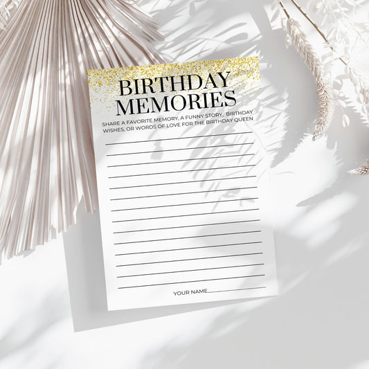 Birthday Memories Card, Printable Birthday Party Activity, Share Favorite Memories or Wishes for the Birthday Girl, Instant Download