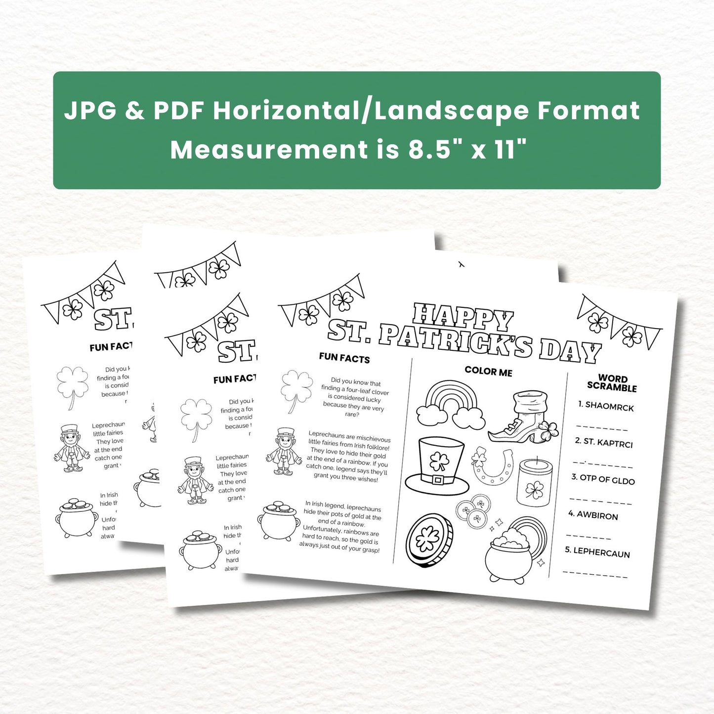 St. Patrick's Day Printable Activity  - Fun Facts, Color Me & Word Scramble | Instant Download | St Patrick's Day Classroom Activity 8.5x11