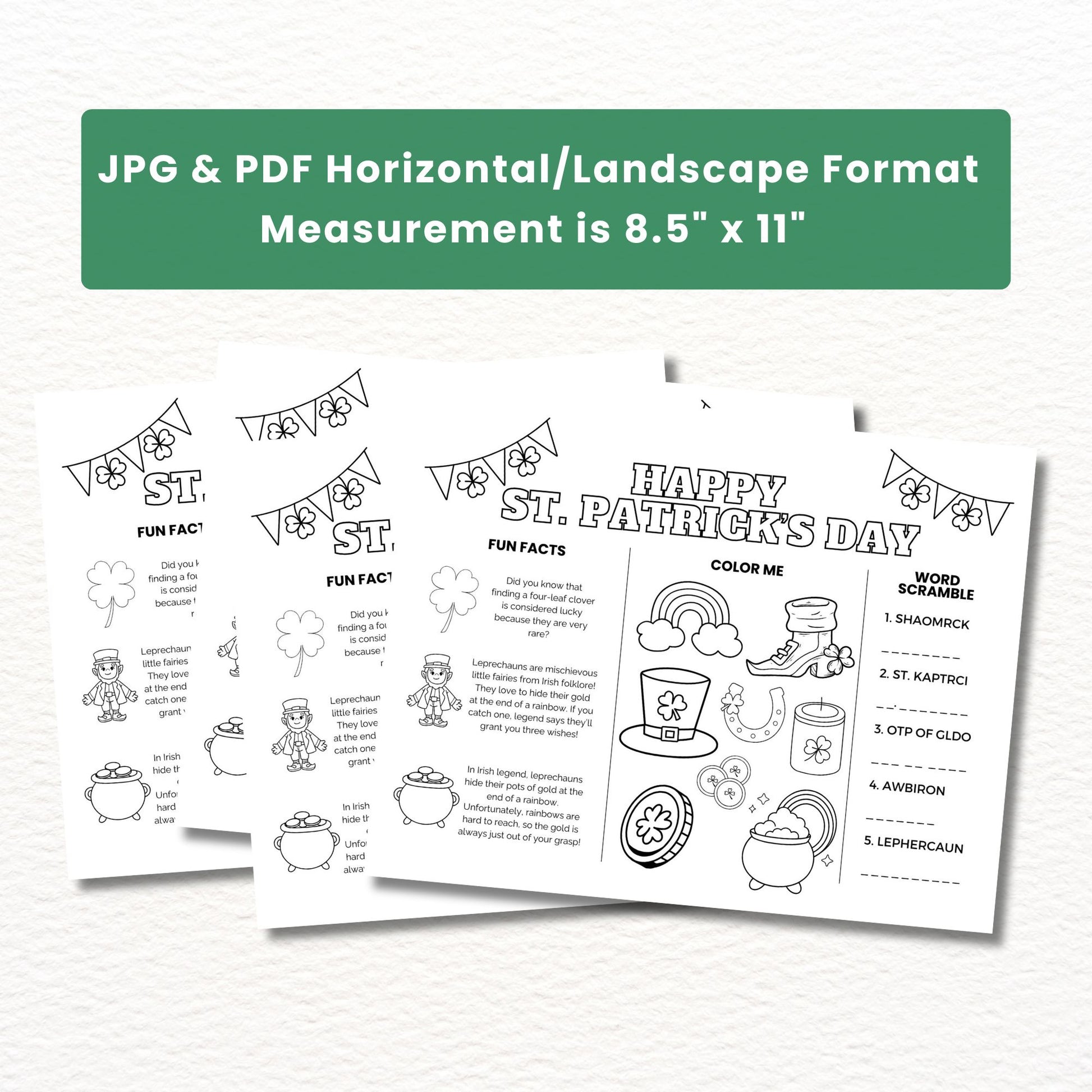 St. Patrick's Day Printable Activity  - Fun Facts, Color Me & Word Scramble | Instant Download | St Patrick's Day Classroom Activity 8.5x11