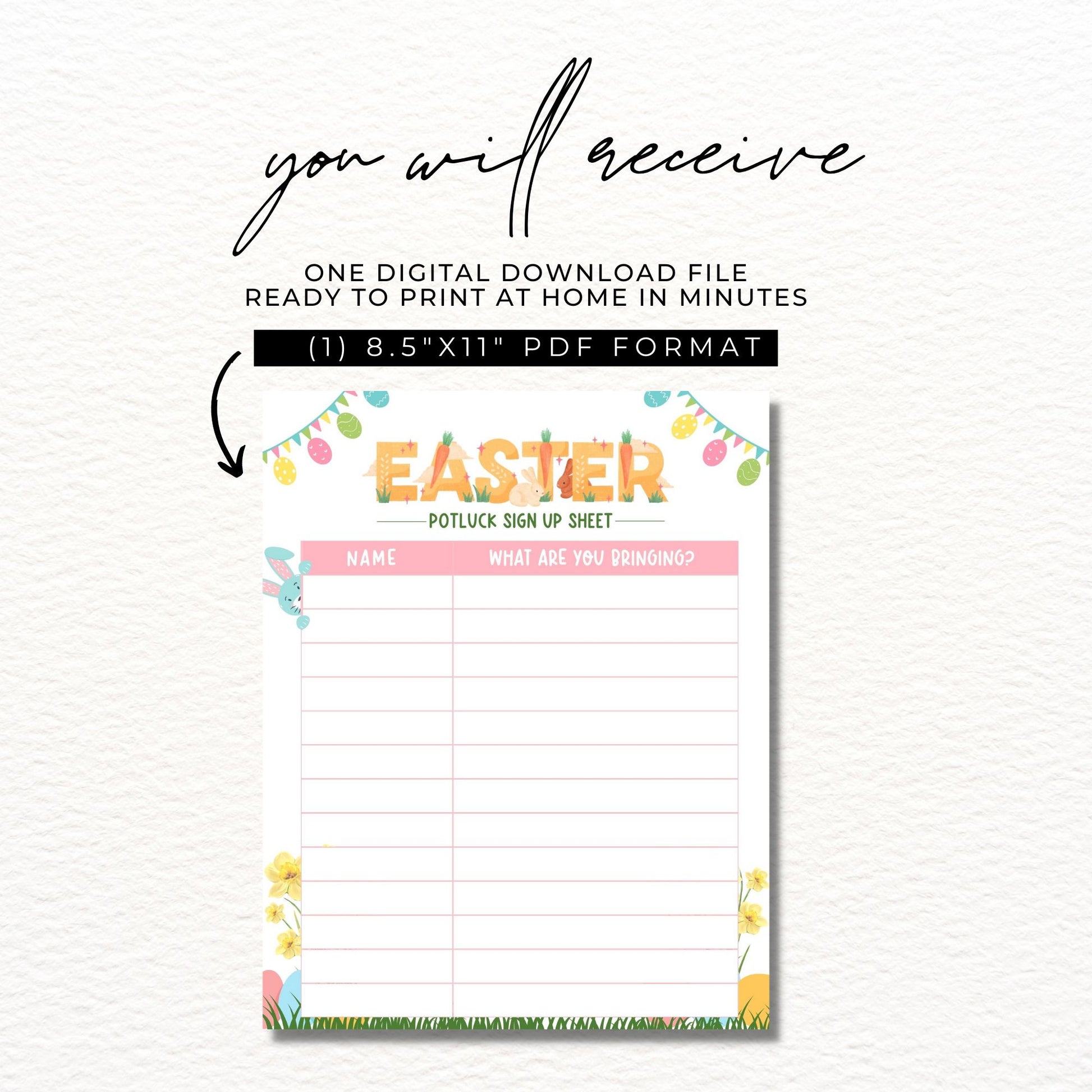 Easter Party Potluck Sign Up Sheet 8.5x11
