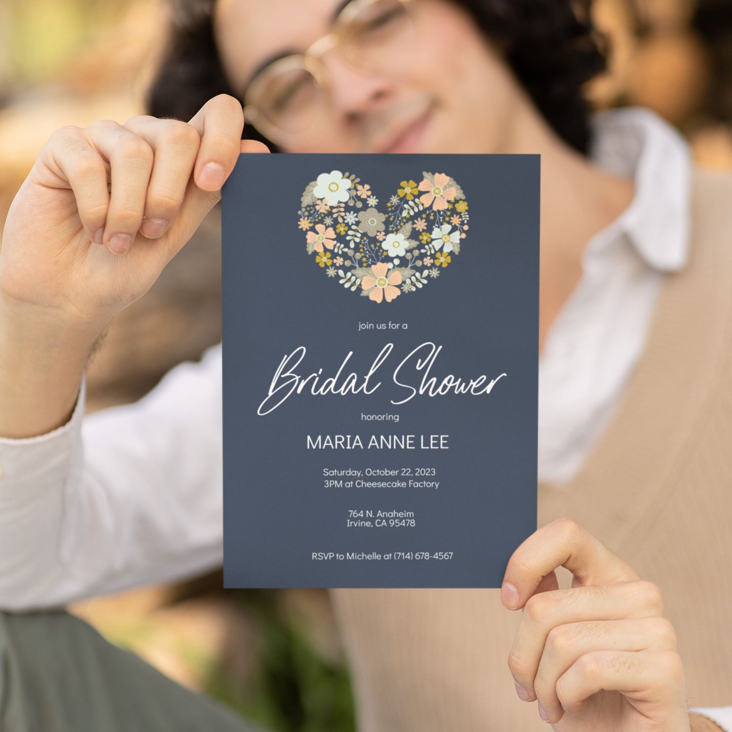 Bridal Shower Invitation Template - Navy Blue Floral