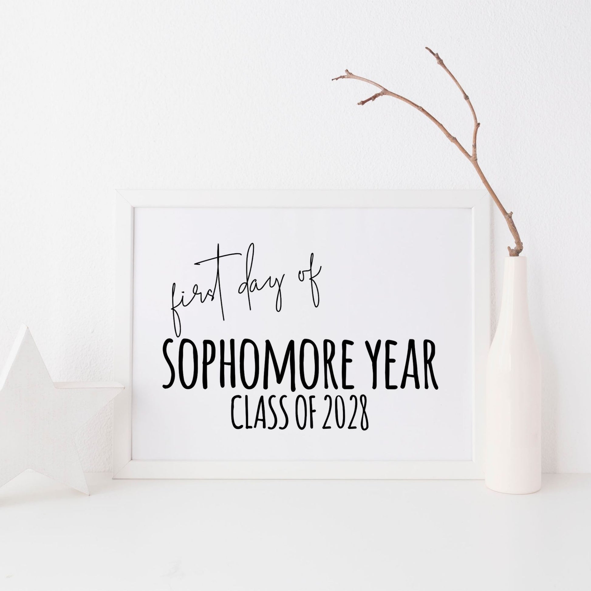 First Day of Sophomore Year Class of 2028 Printable Sign 8x10 Digital Download Minimalist Black and White Back-to-School Photo Prop