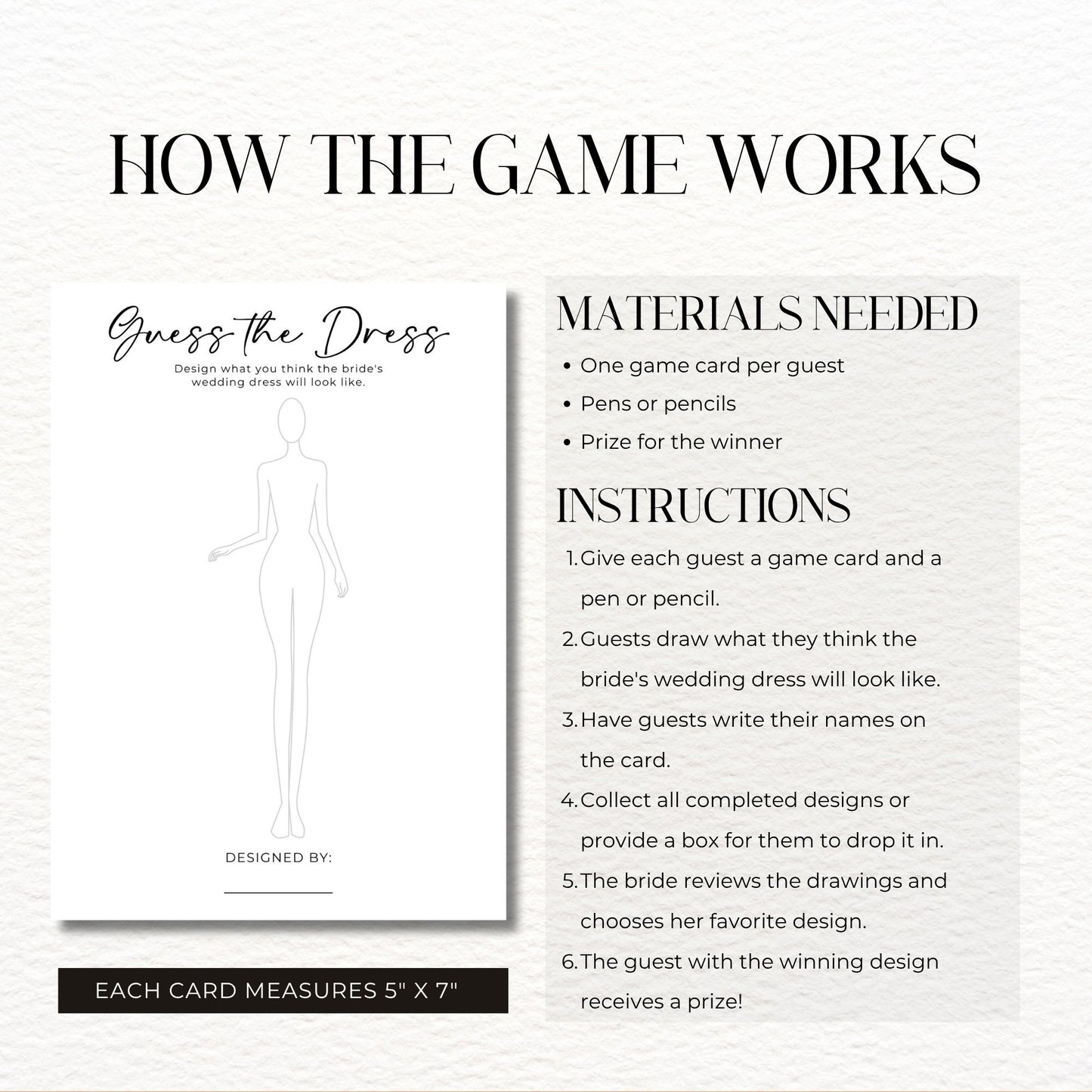 Instructions for a game titled 'Guess the Dress' on a white background