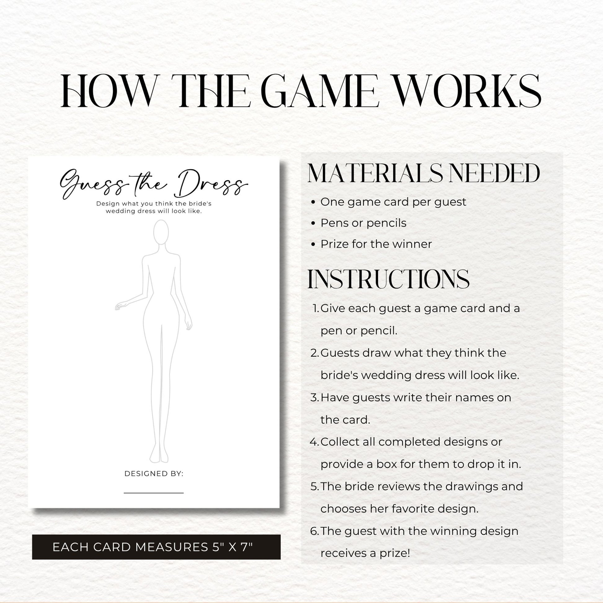 Instructions for a game titled 'Guess the Dress' on a white background