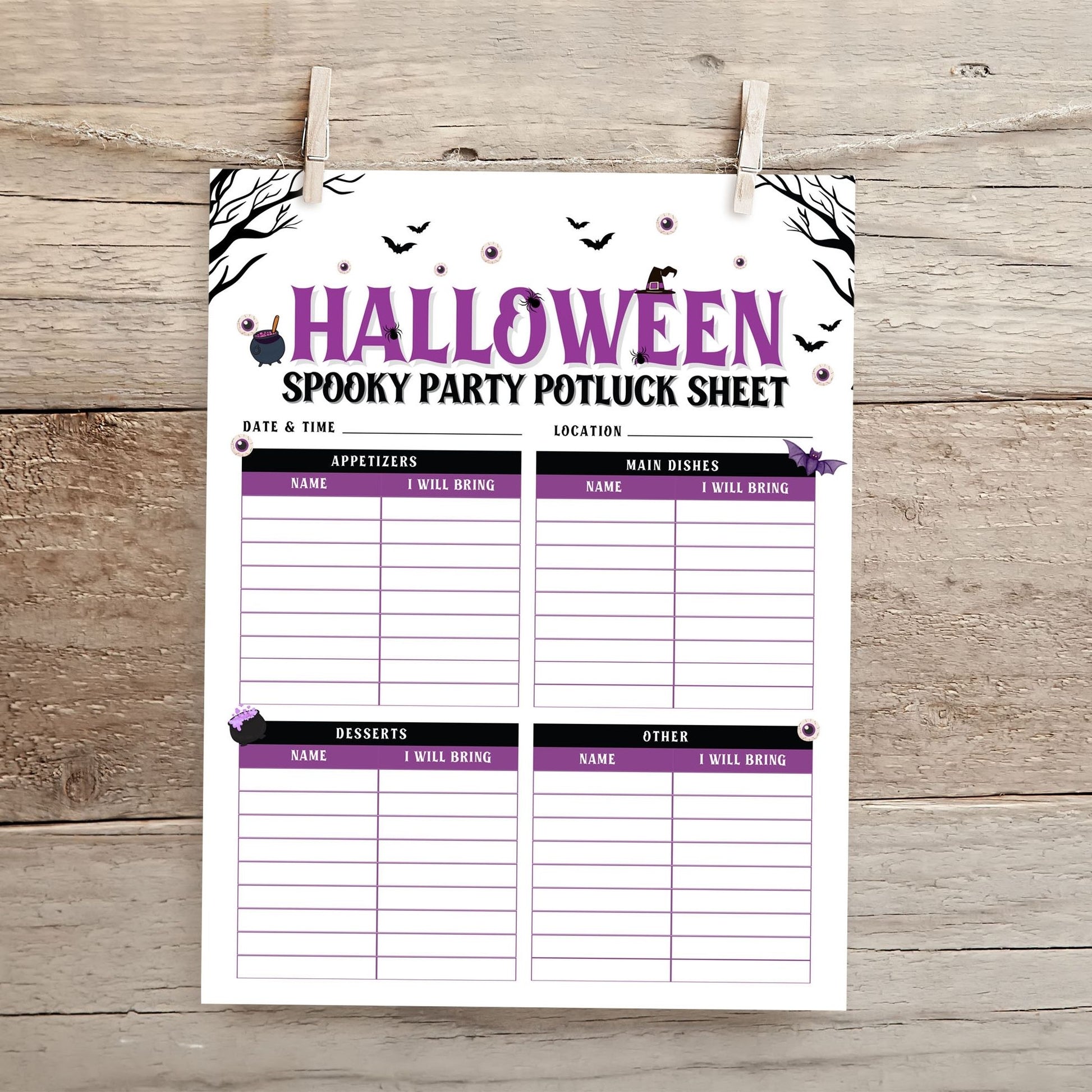 Halloween Potluck Sign Up Sheet 8.5x11 | Printable Party Food Sign Up Form | Editable Autumn Gathering Sheet | Instant Download PDF JPG