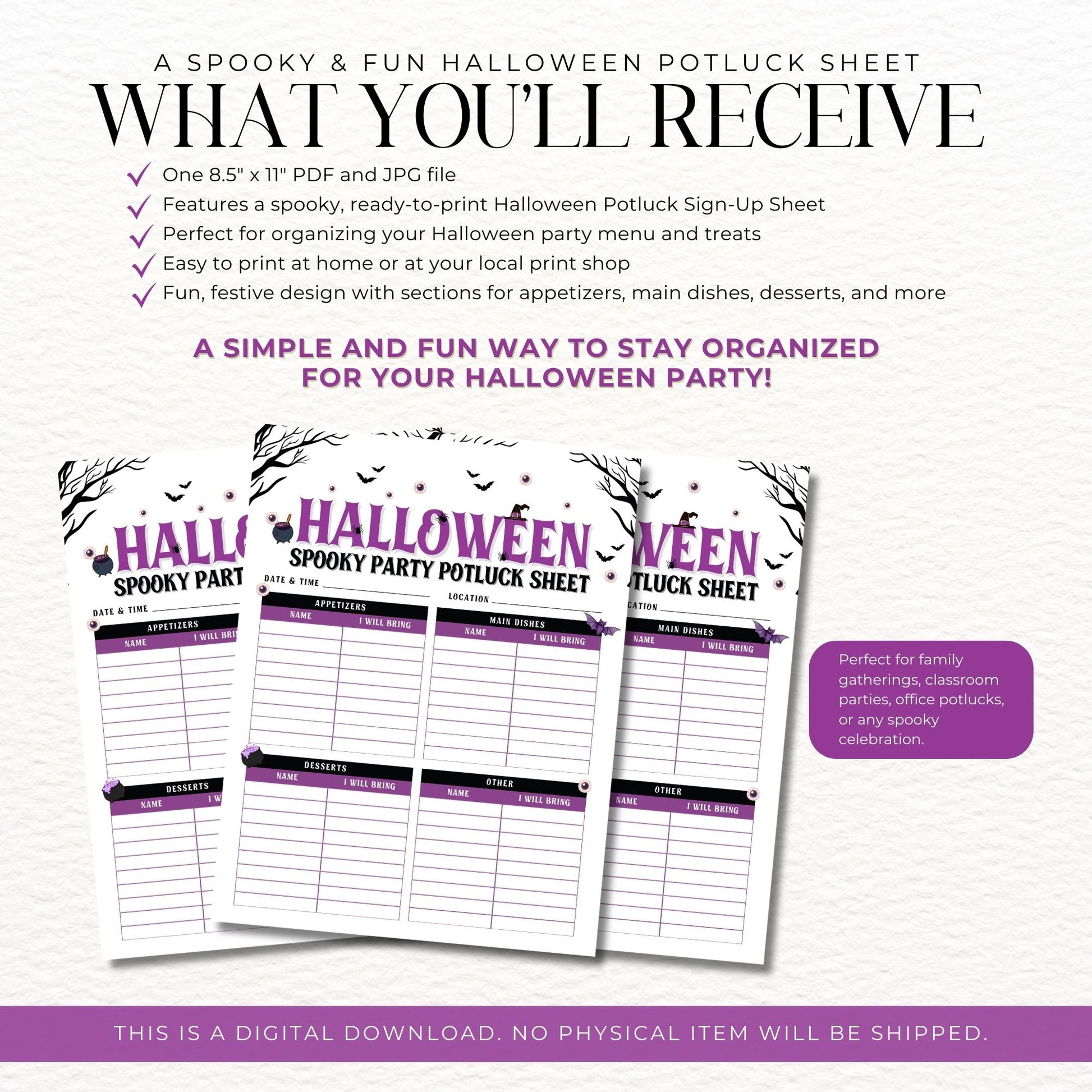 Halloween Potluck Sign Up Sheet 8.5x11 | Printable Party Food Sign Up Form | Editable Autumn Gathering Sheet | Instant Download PDF JPG