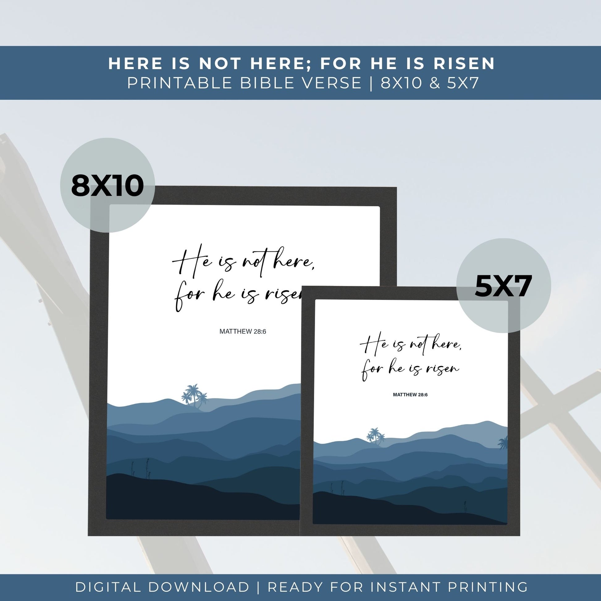 He Is Risen Matthew 28:6 Printable Wall Art | 8x10 & 5x7 | Easter Bible Verse Decor | Instant Digital Download