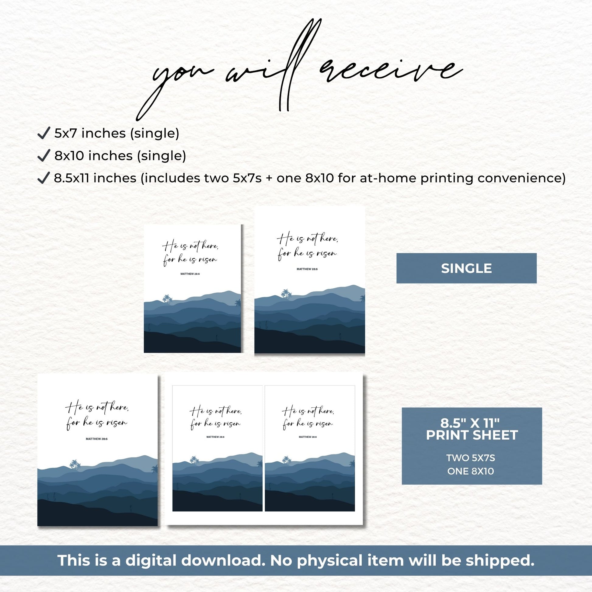 He Is Risen Matthew 28:6 Printable Wall Art | 8x10 & 5x7 | Easter Bible Verse Decor | Instant Digital Download